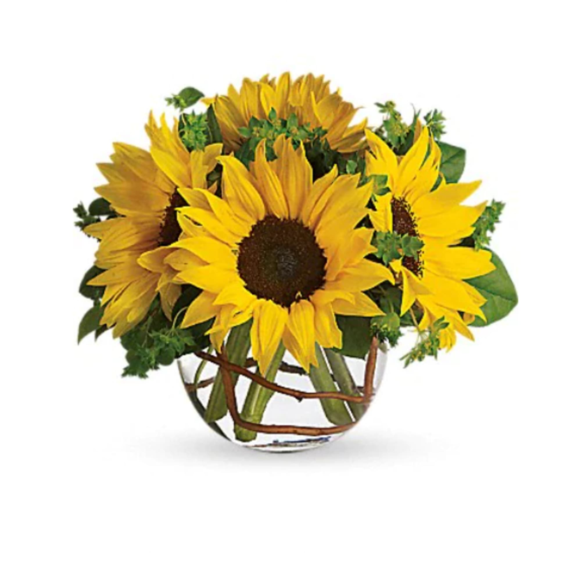 Sunflower bouquet in a clear glass vase