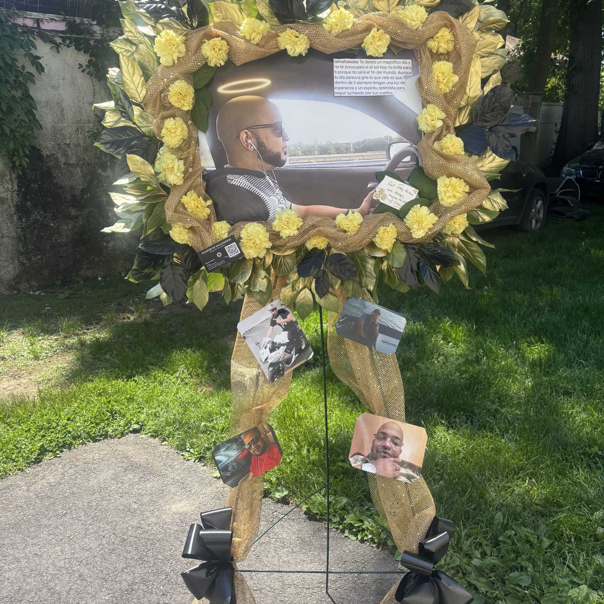 Portrait funeral arrangement on stand 