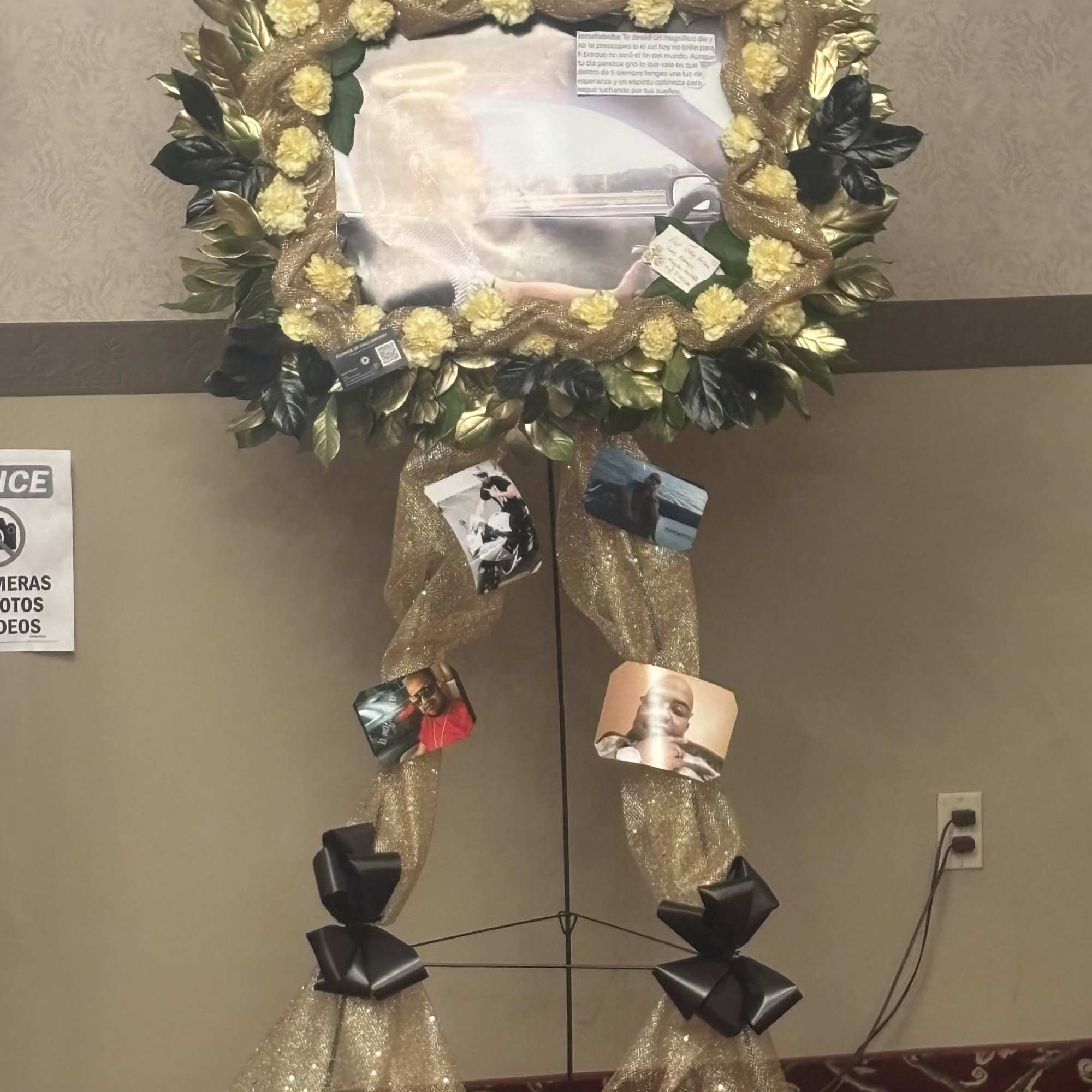 Portrait funeral arrangement on stand 