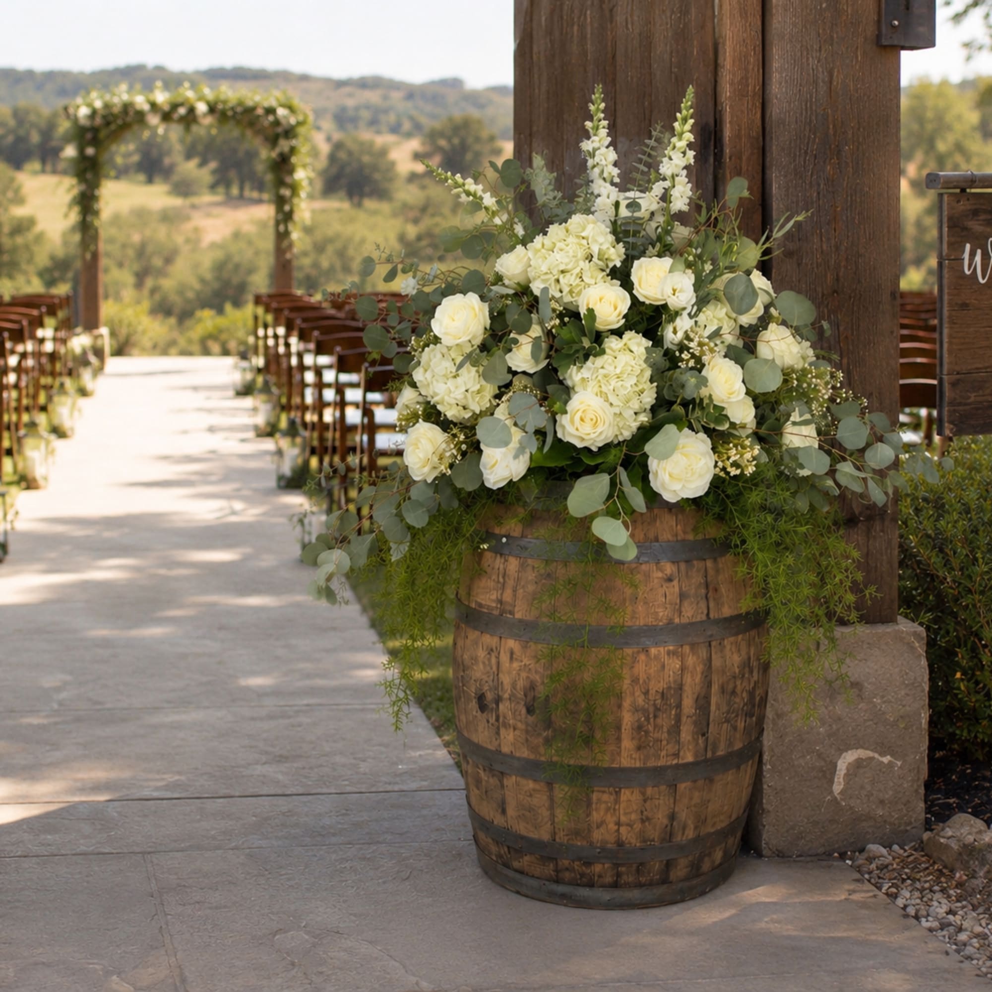 Designed specifically for whiskey barrels commonly used at barn weddings, country venues