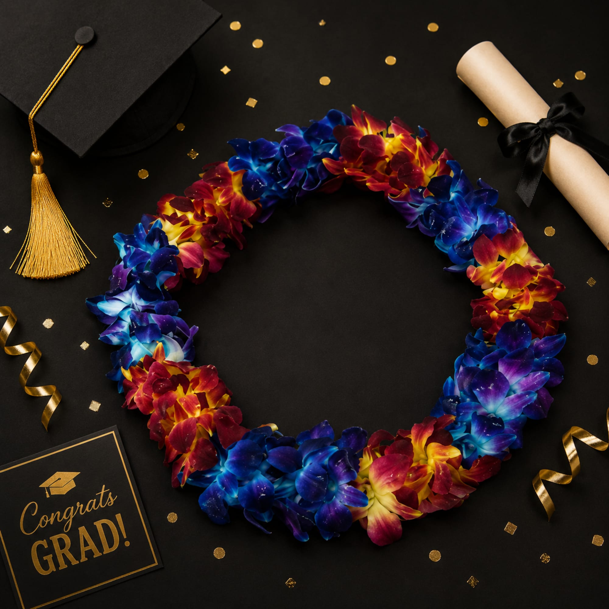 Blue &amp; red lei