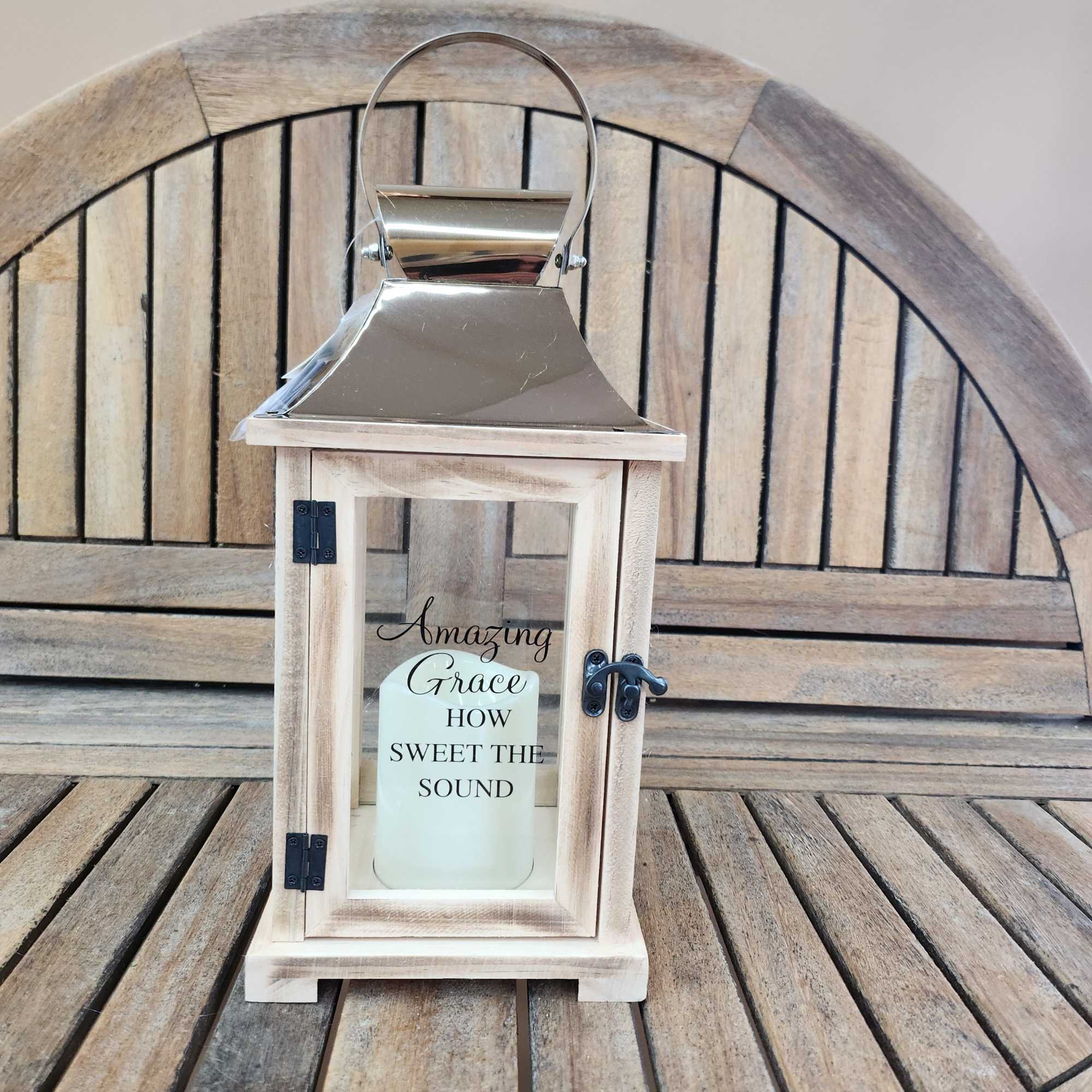 Lighted Amazing Grace Lantern 
Comes with batteries 