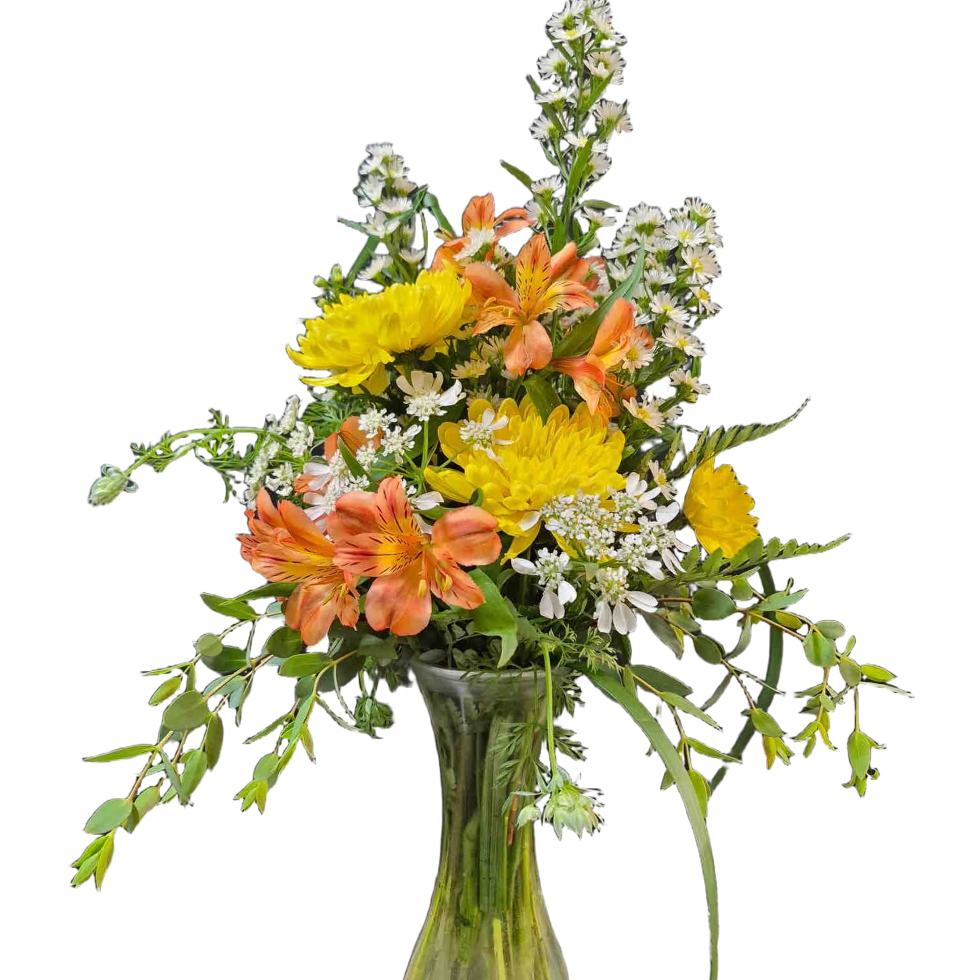 This bright yellow and orange bouquet brings the beauty of the sunrise
