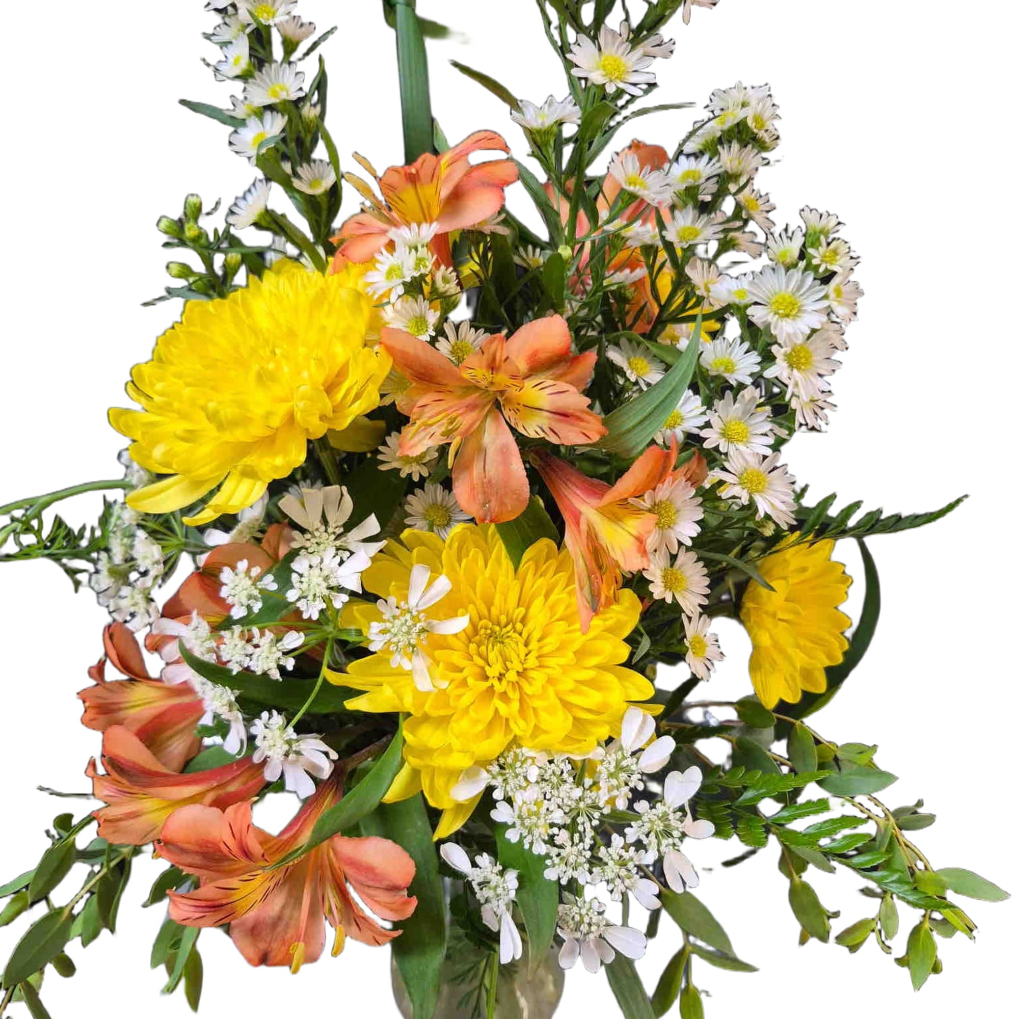 This bright yellow and orange bouquet brings the beauty of the sunrise