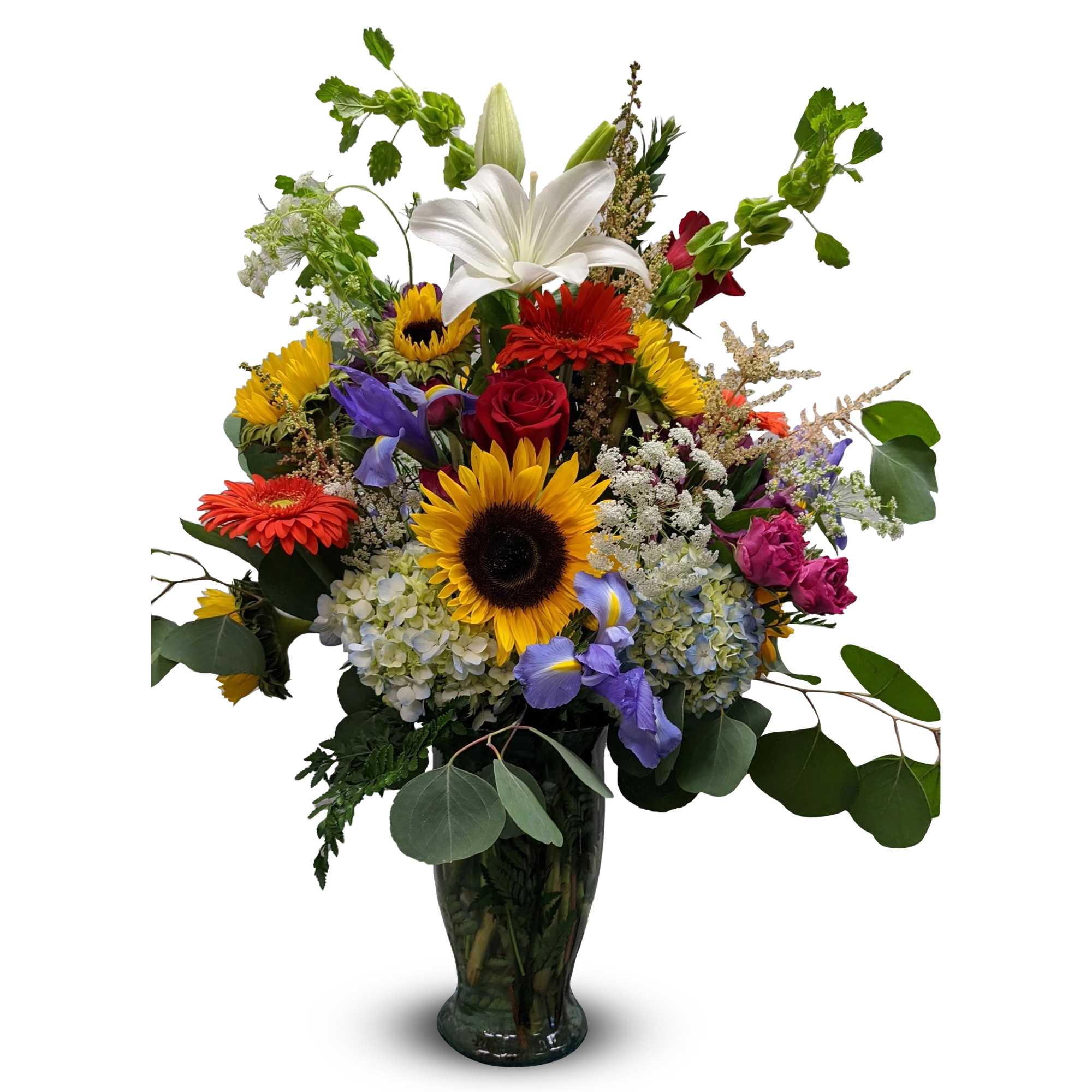 Large, showy design that includes premium blooms with beautiful decorative foliage.

Approximately 30"