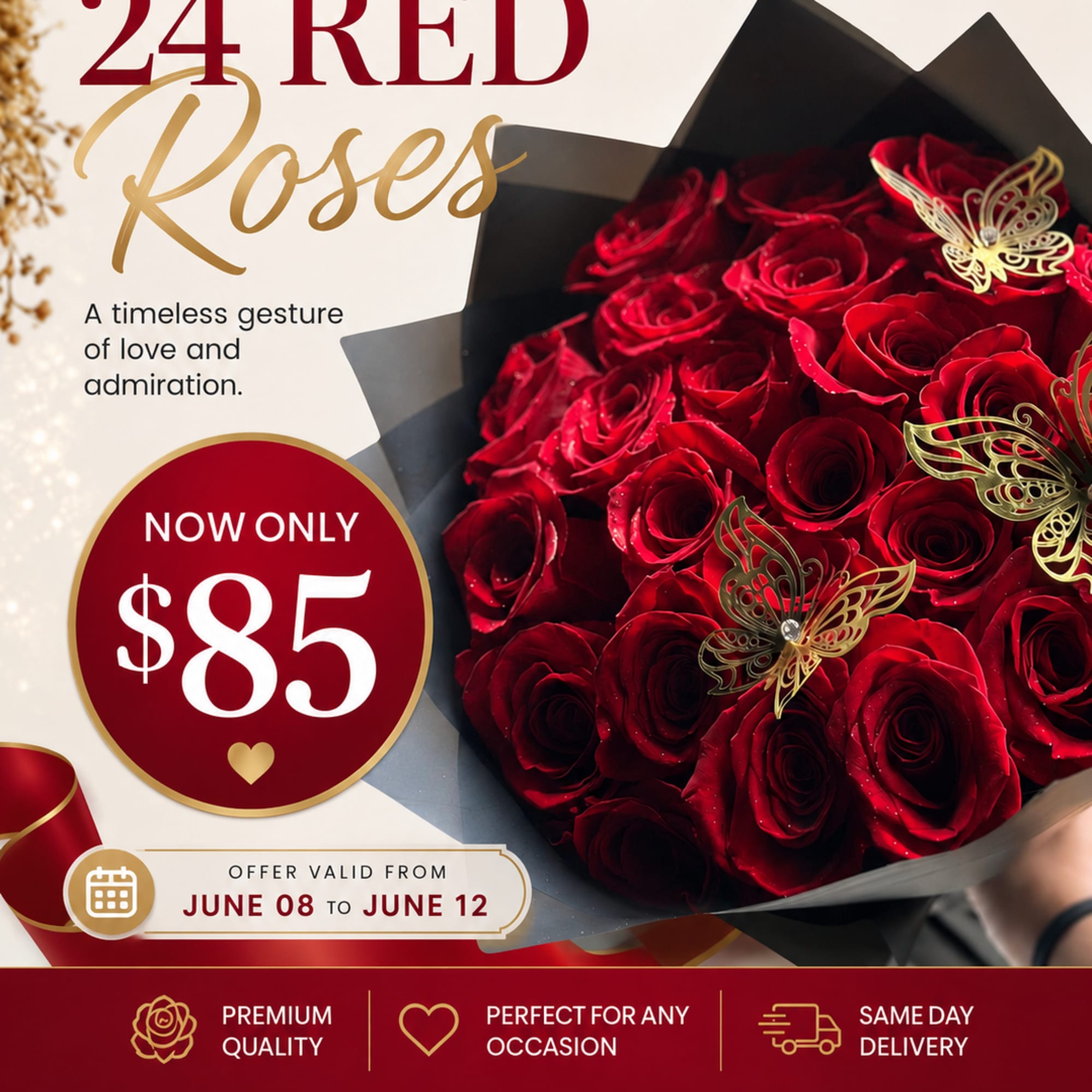 BUCHON BOUQUET 25 RED ROSES WHIT CROWN/ Buchon 25 Rosas  rojas
