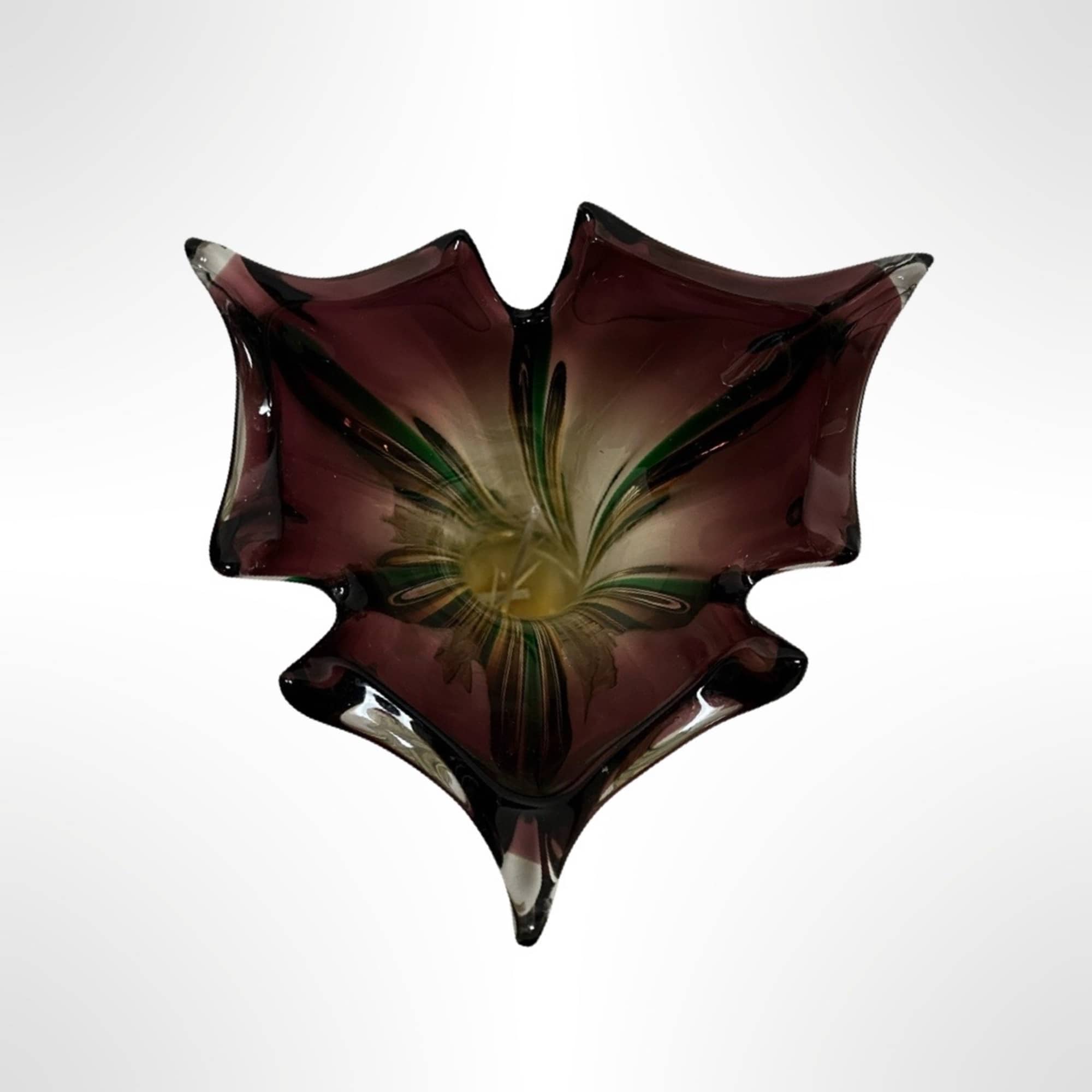 Dark glass decorative bowl with a floral pattern