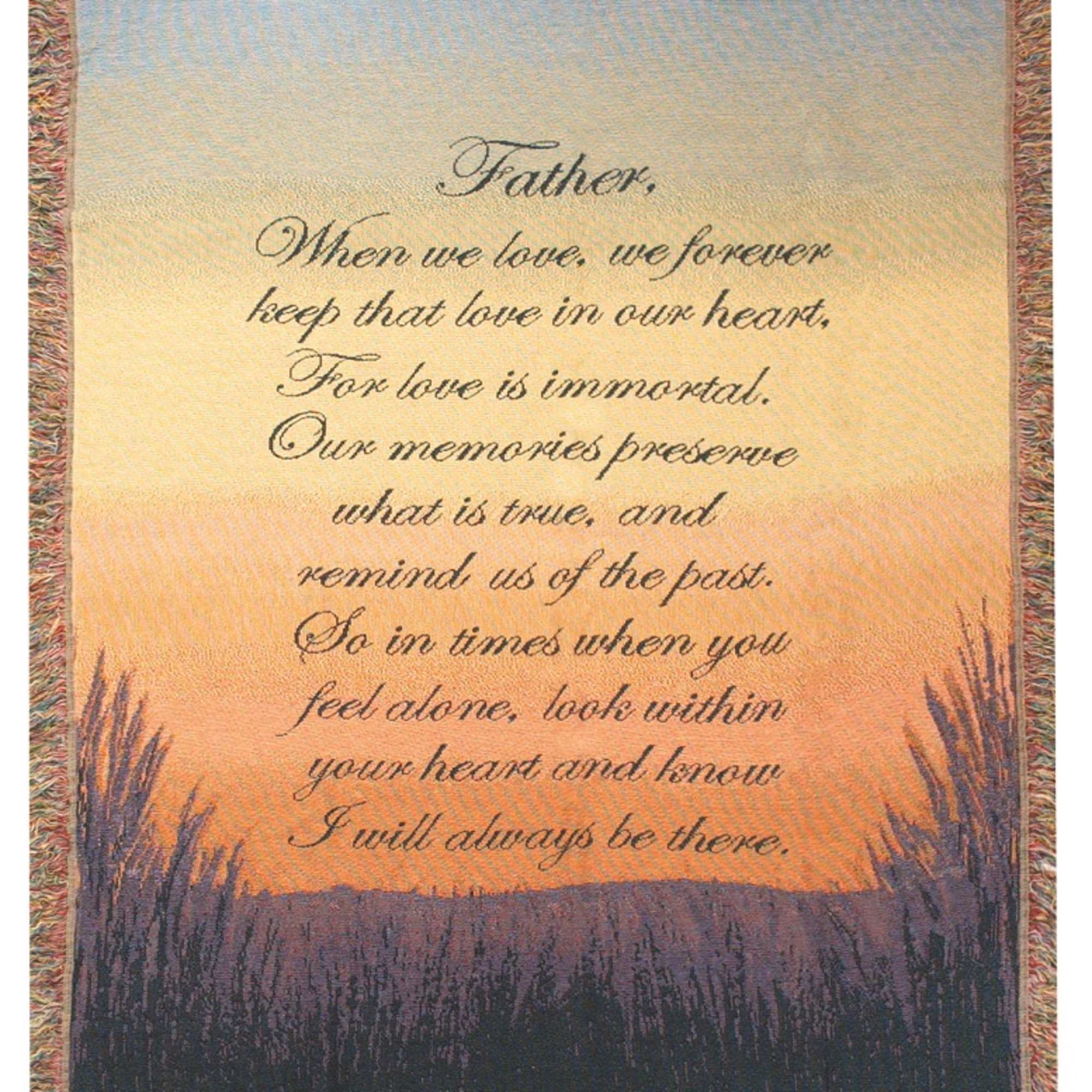Fringed memorial throw blanket with a Father remembrance message