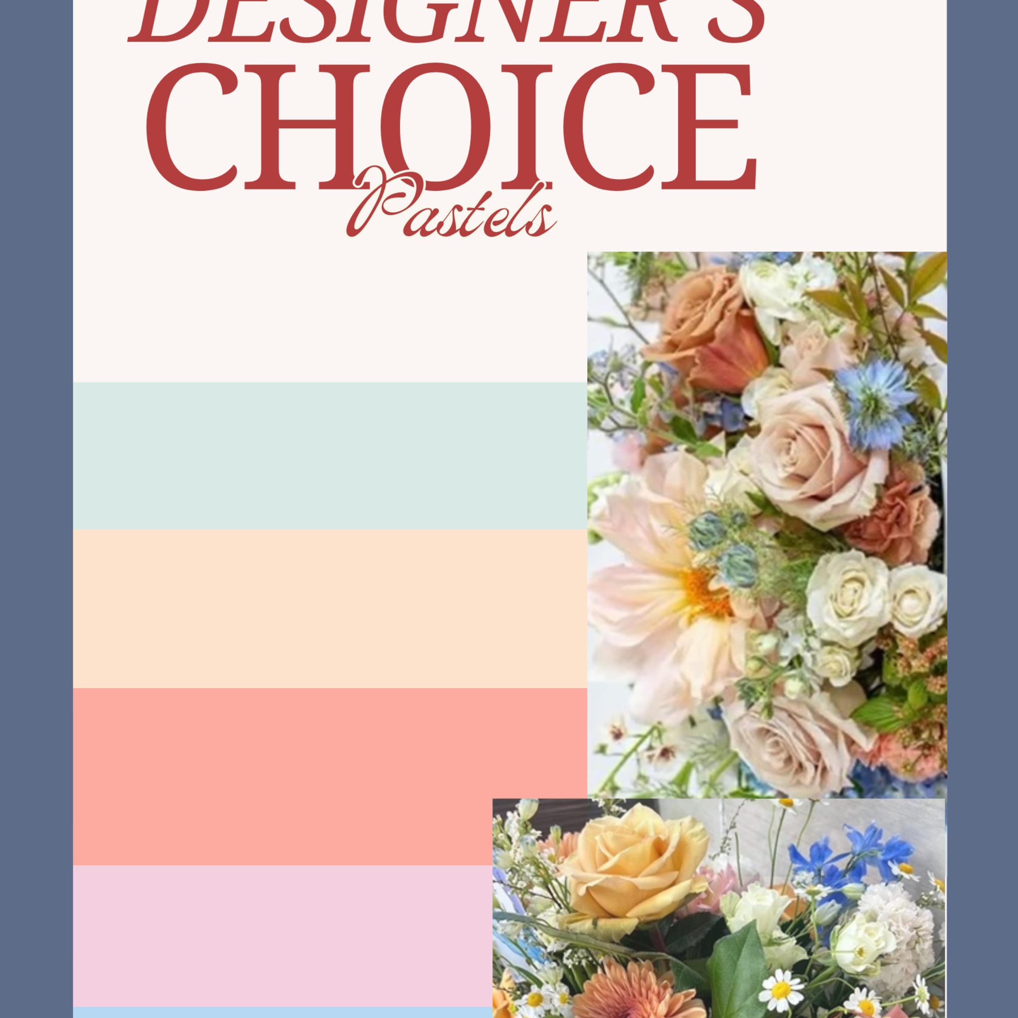 Pastel designer's choice floral arrangement with roses and mixed blooms