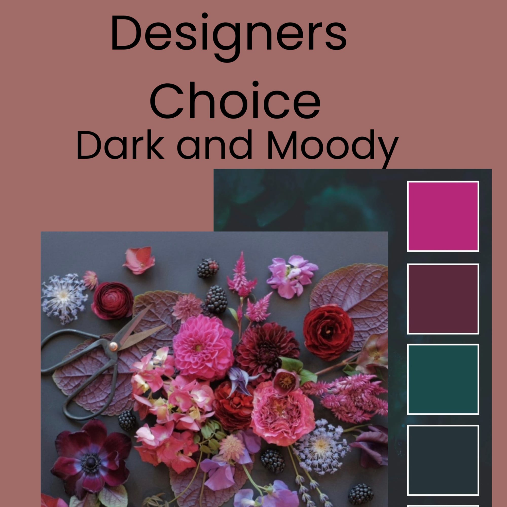Bold, moody blooms in a romantic palette-this designer's choice floral arrangement brings