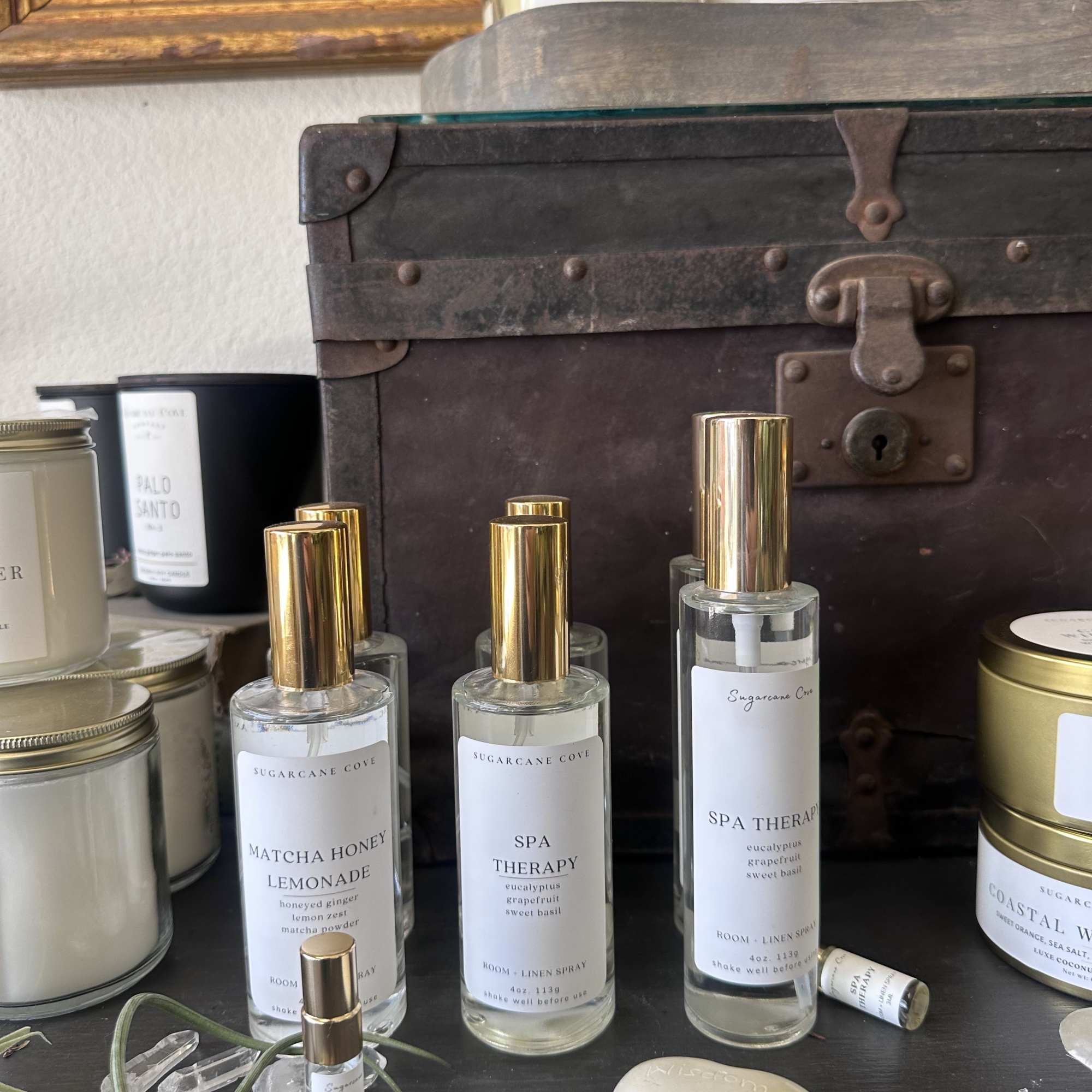 Matcha Honey Lemonade linen spray makes a small space feel like a