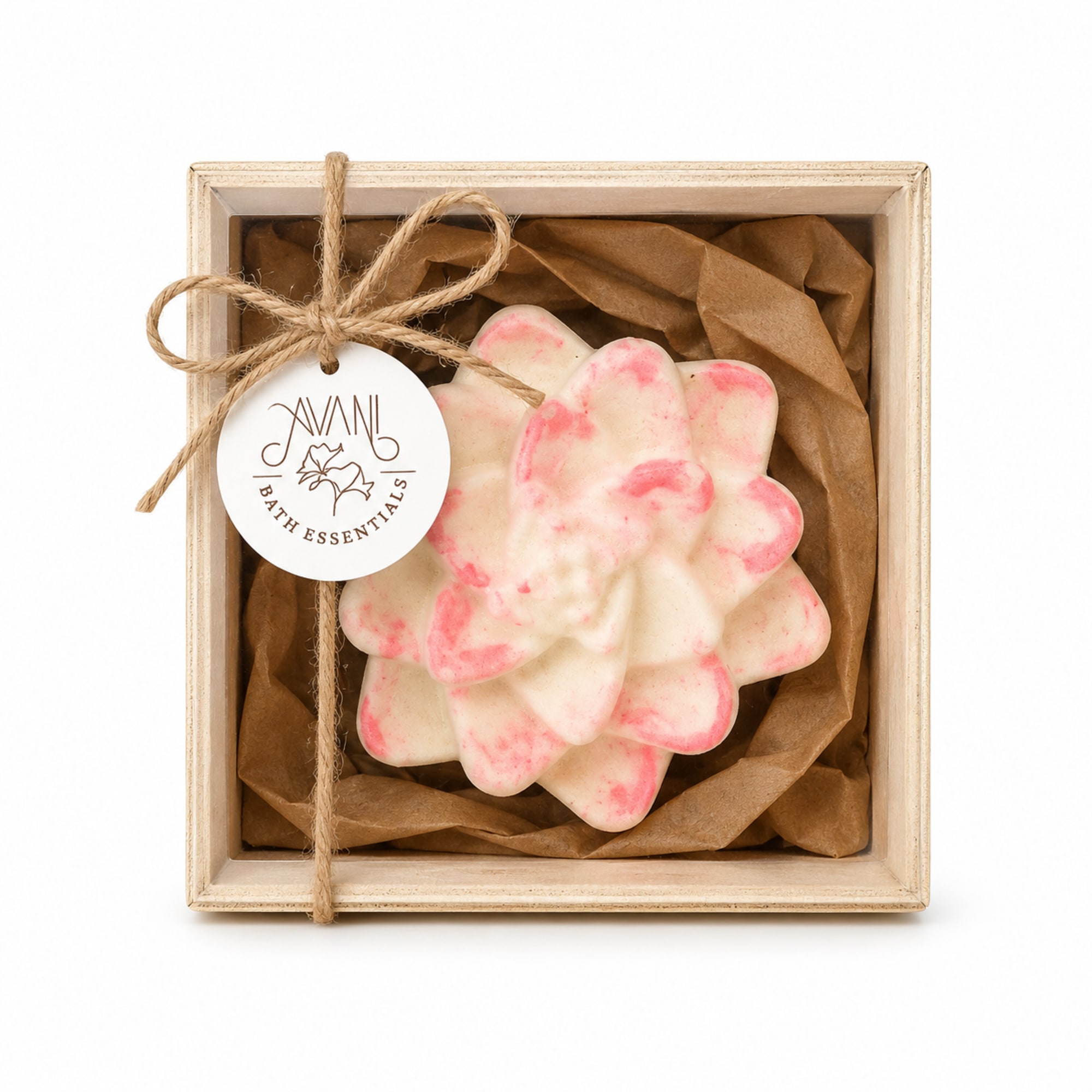 A pocket of calm: a clear resealable pouch of white bath bomb