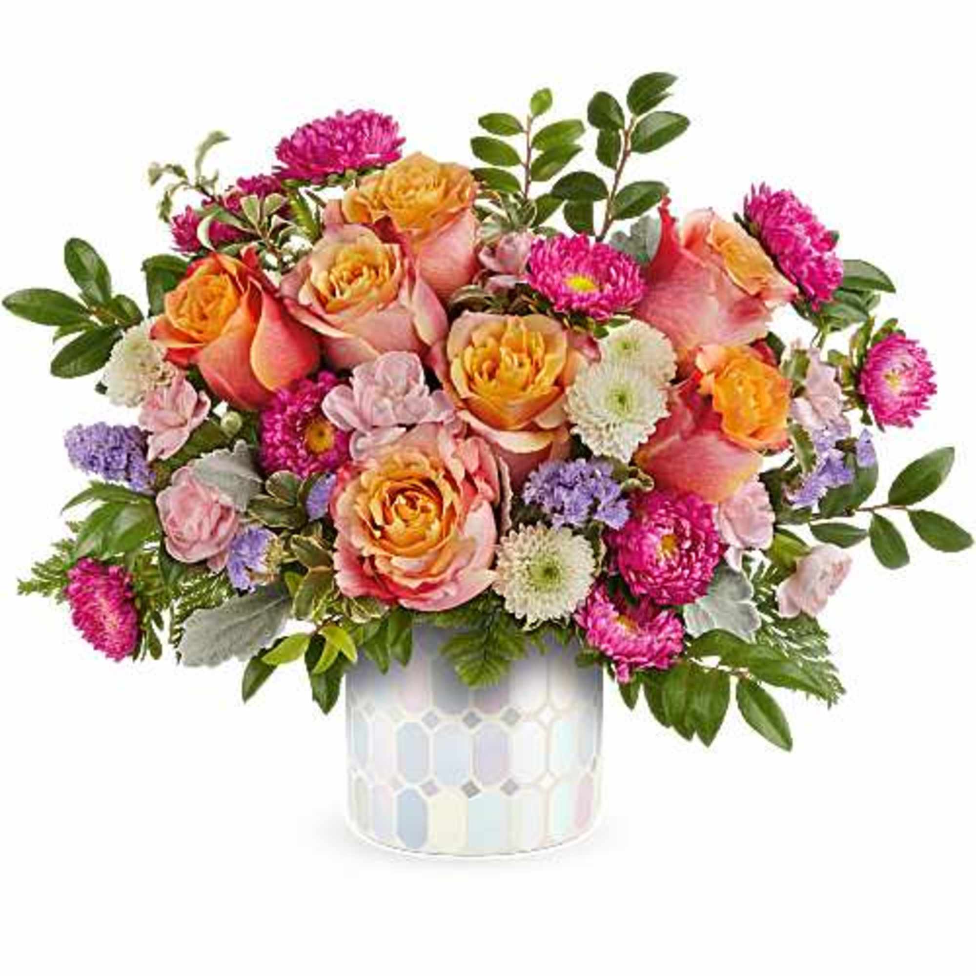 You'll be charmed by this playful bouquet of garden roses, beautifully presented