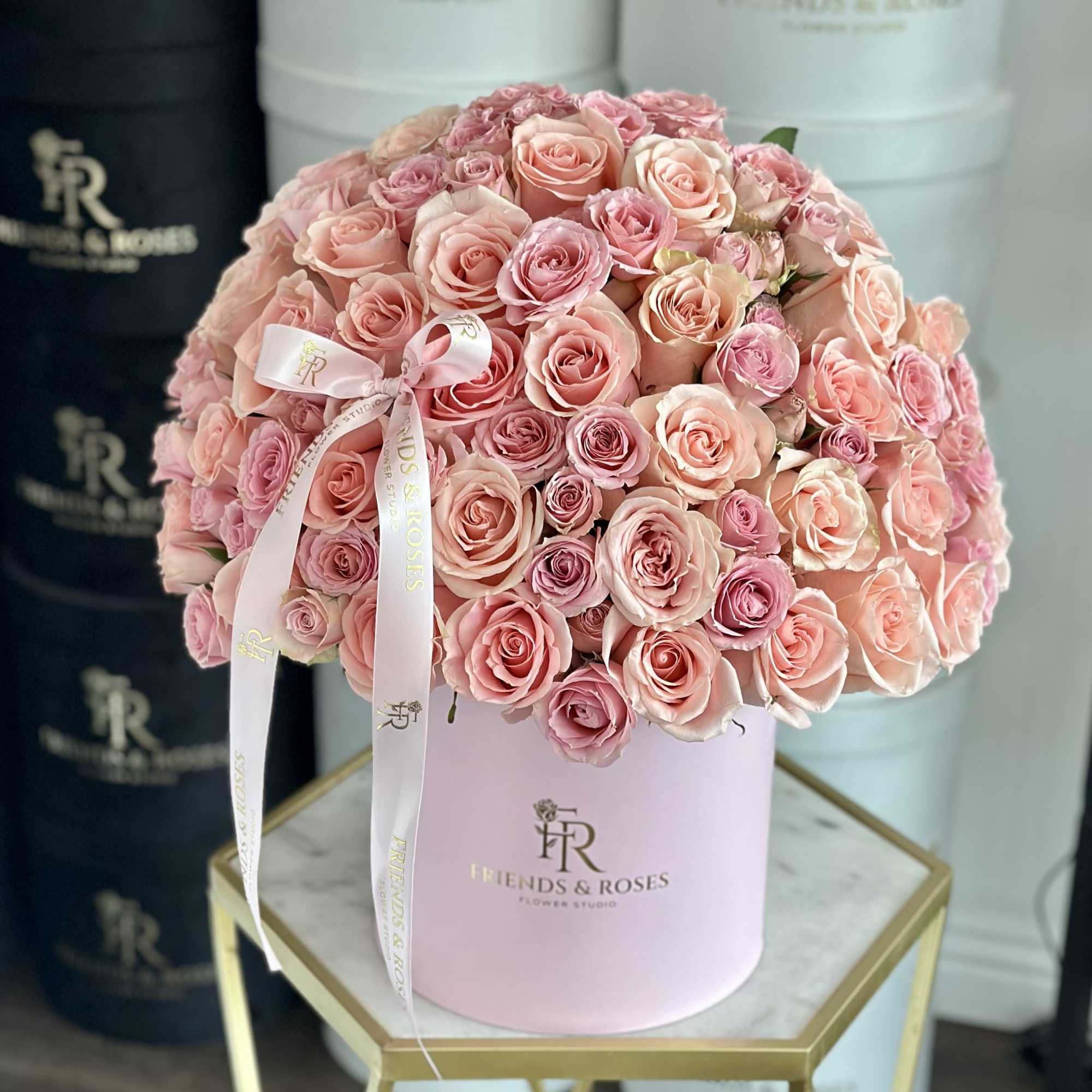 Mila is a breathtaking luxury arrangement featuring an abundance of premium blush