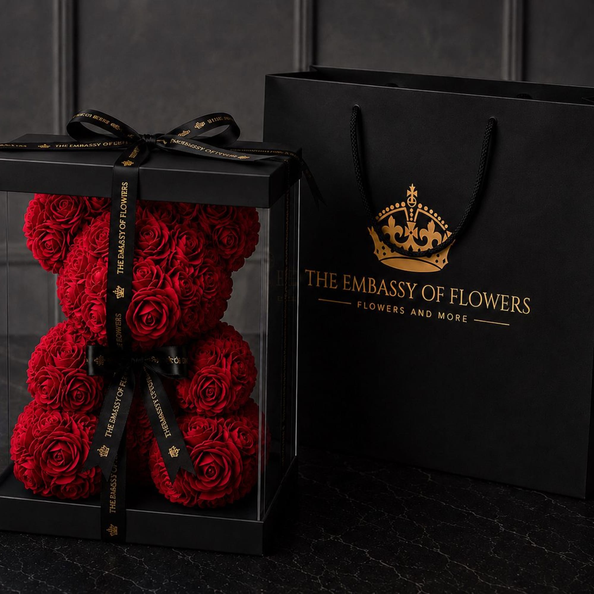beautiful bear of foam roses this gift will be transported in a