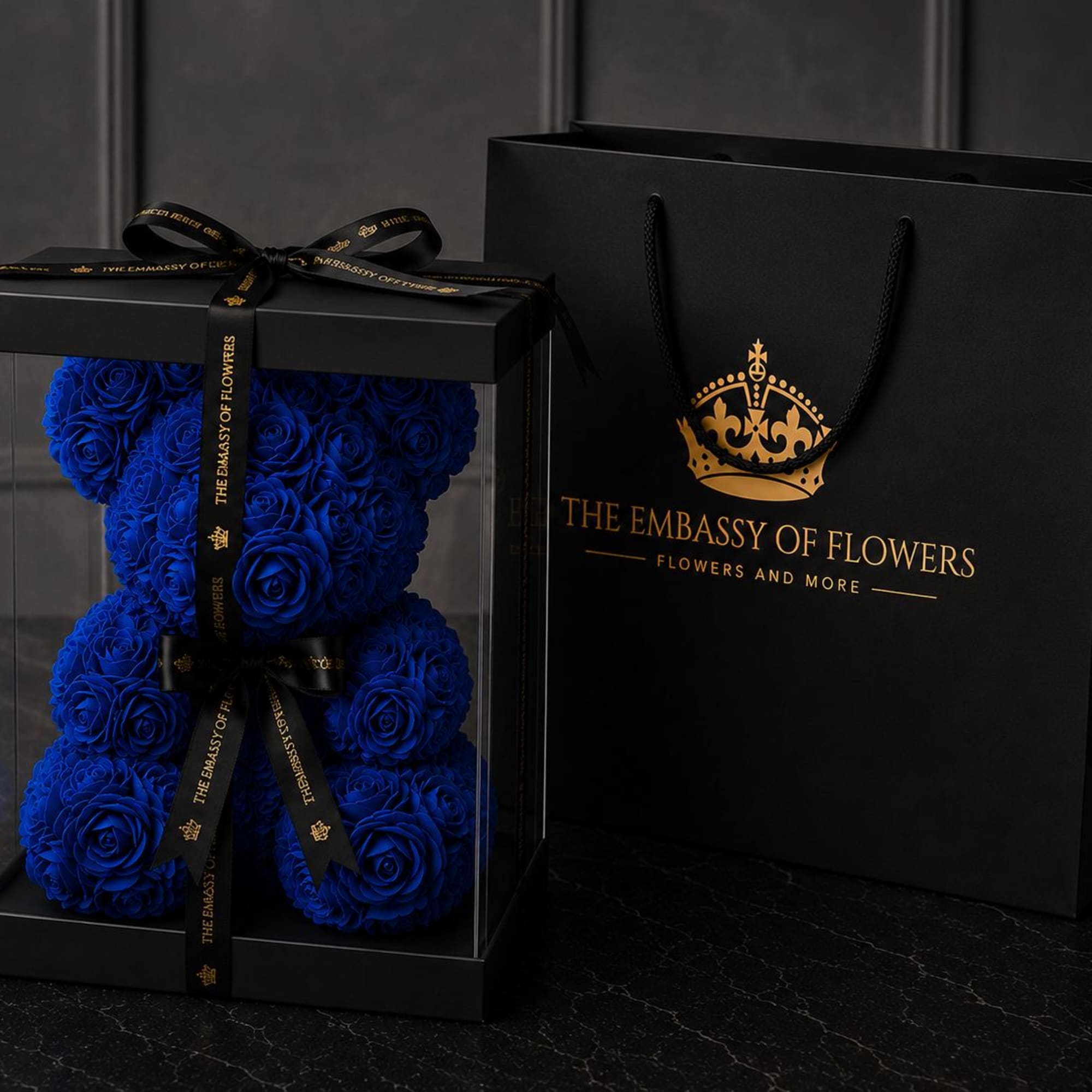 beautiful bear of foam roses this gift will be transported in a