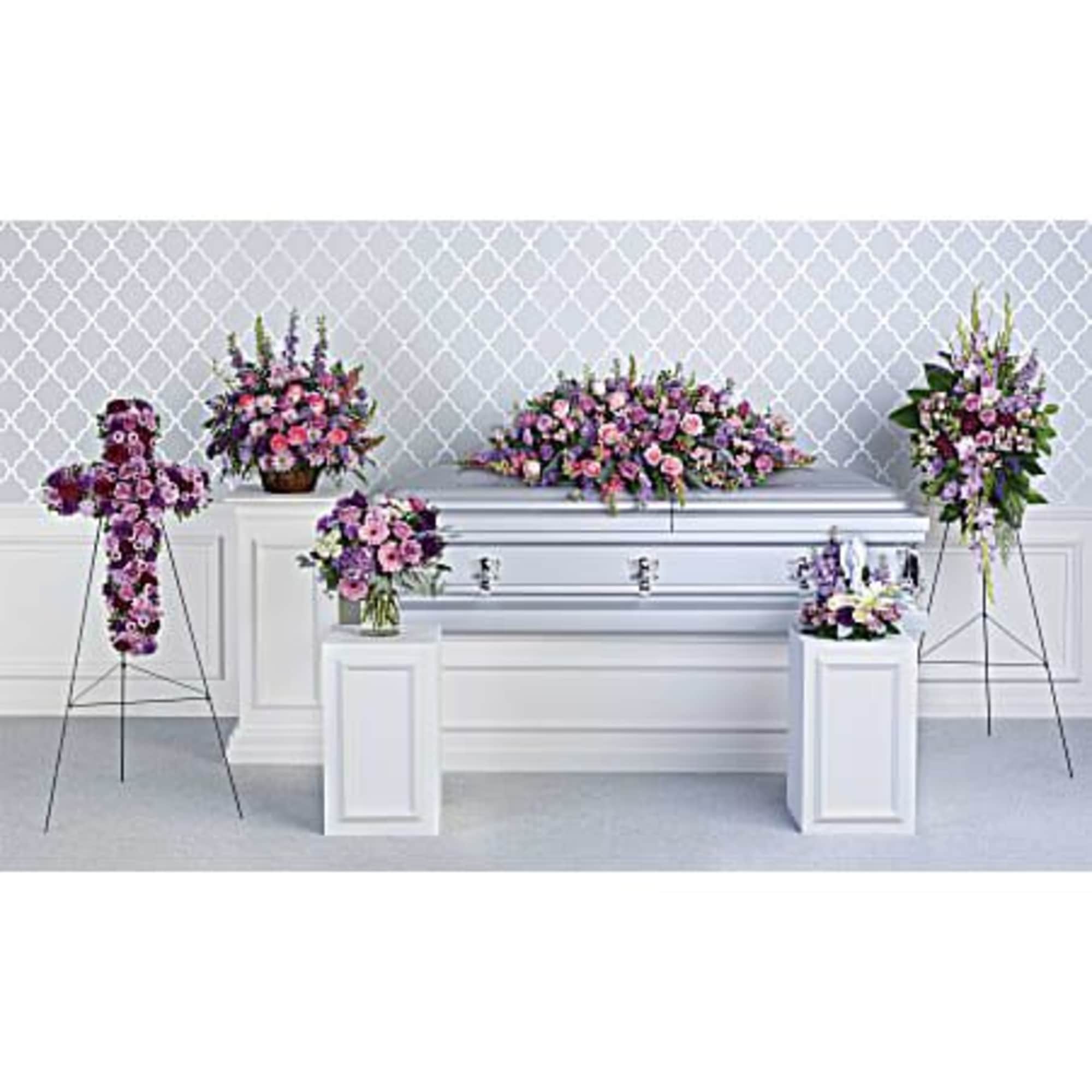 Soothing lavender, respectful purple and compassionate pinks are combined beautifully in this