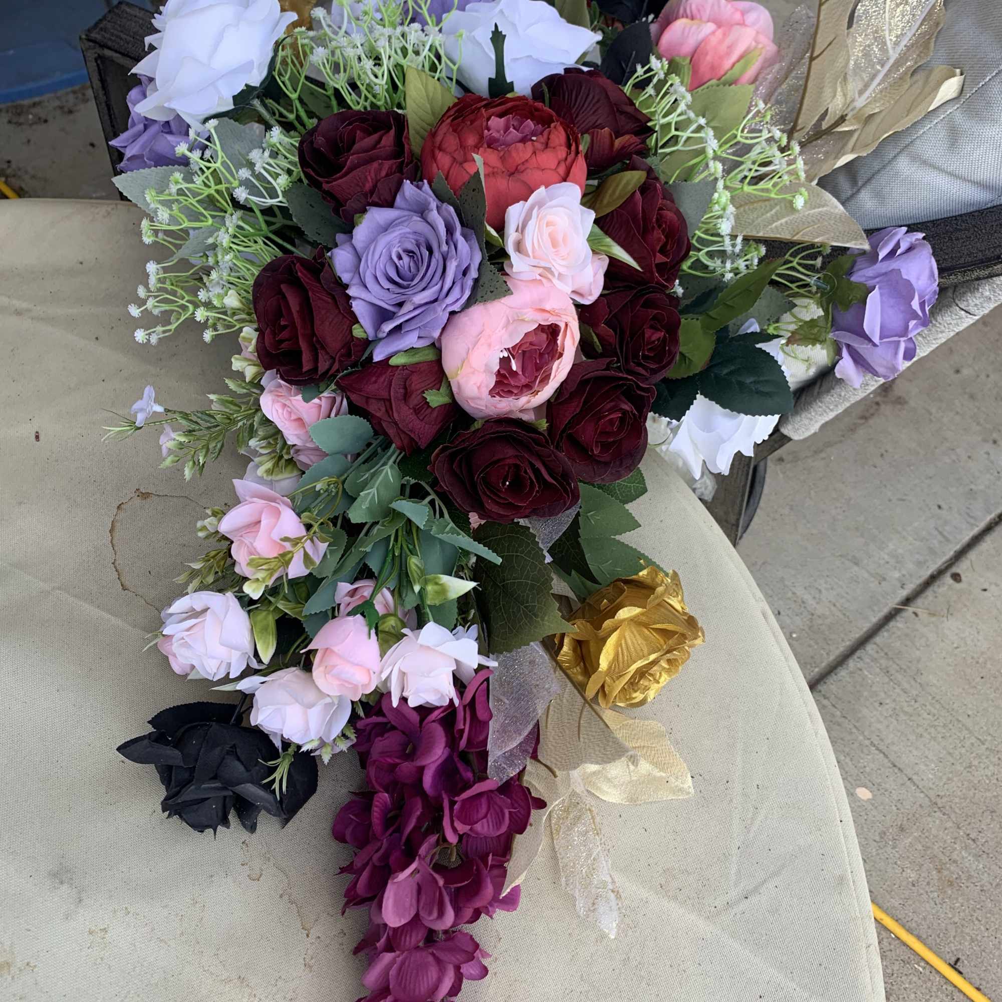 Velvet-rich roses in burgundy, blush pink, lavender, white and deep red form