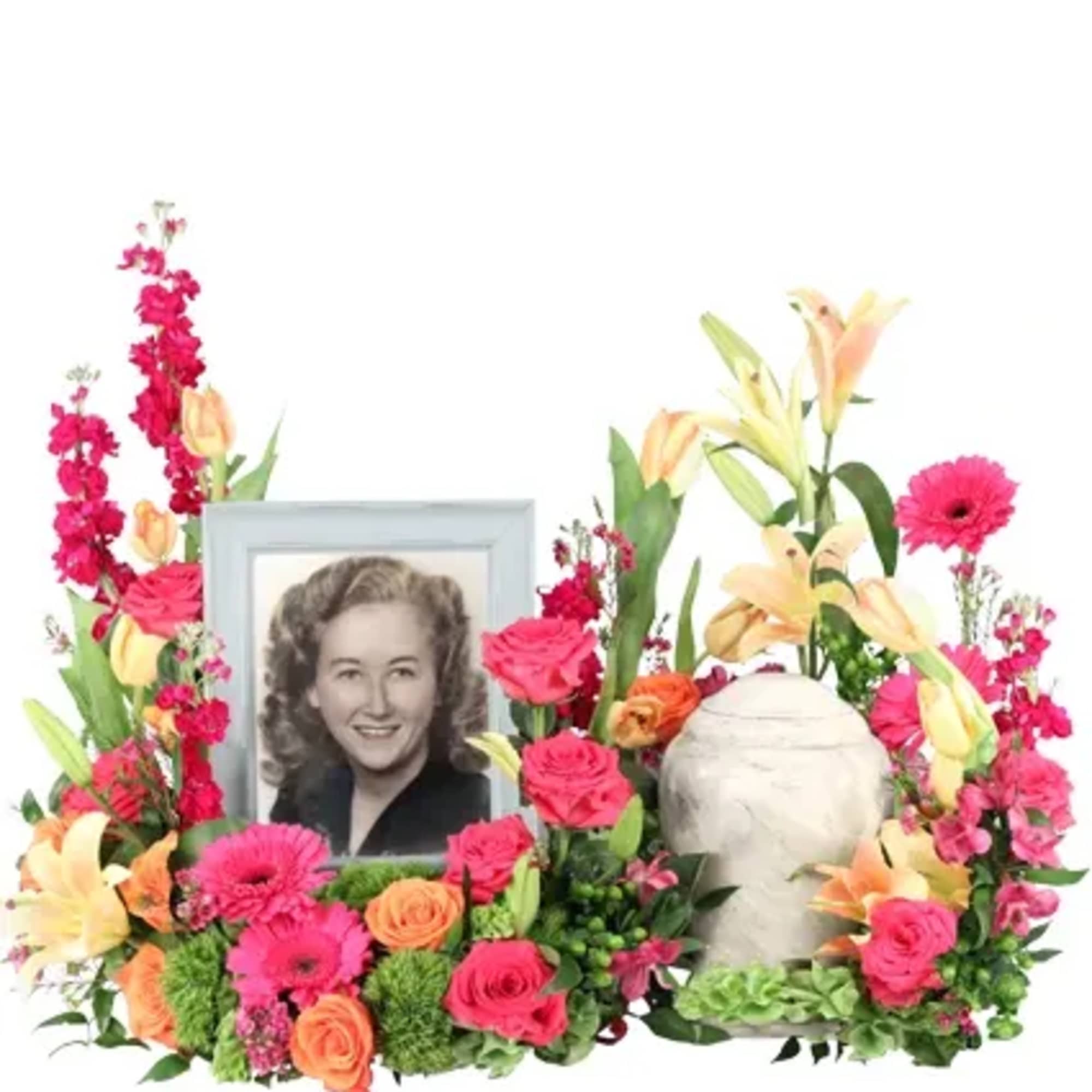 Vibrant Hope is a stunning memorial arrangement brimming with hot pink roses