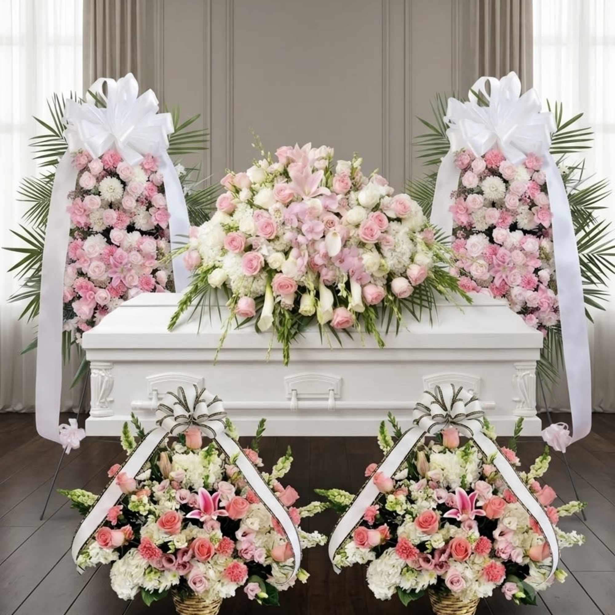 Funeral Family Package included 
casket cover*1
standing sprays*2
sympathy basket*2