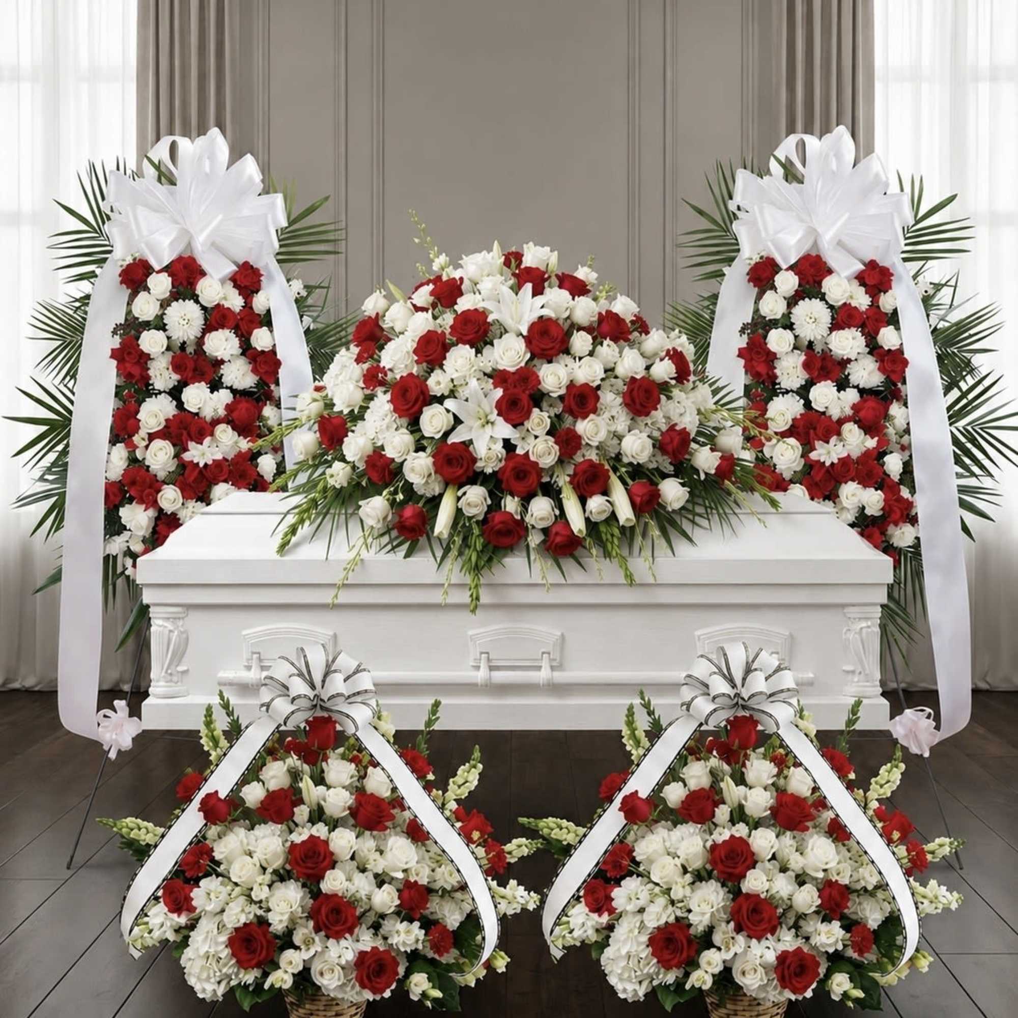Funeral Family Package included 
casket cover*1
standing sprays*2
sympathy basket*2