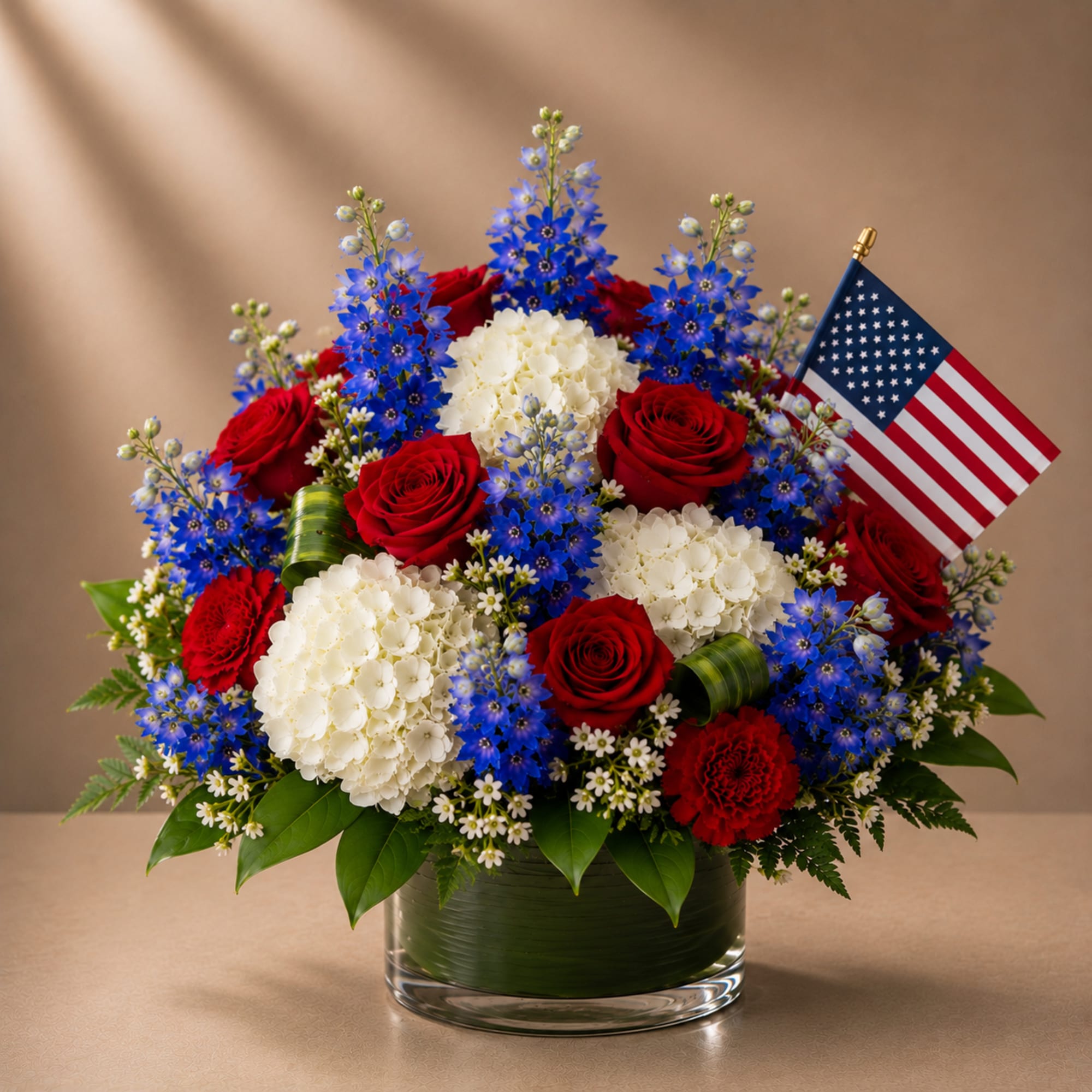Honor and celebrate the spirit of Memorial Day with this elegant patriotic