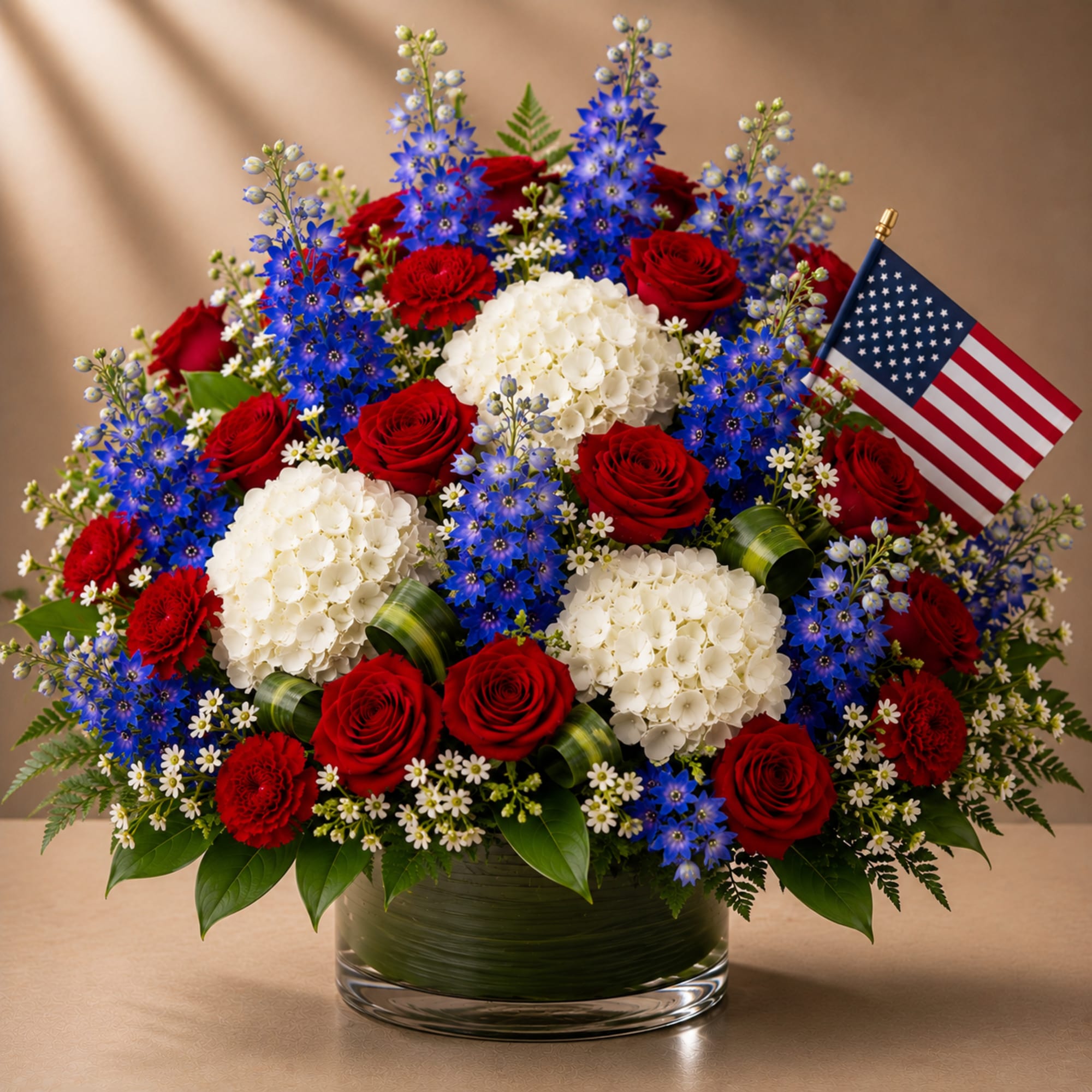 Honor and celebrate the spirit of Memorial Day with this elegant patriotic