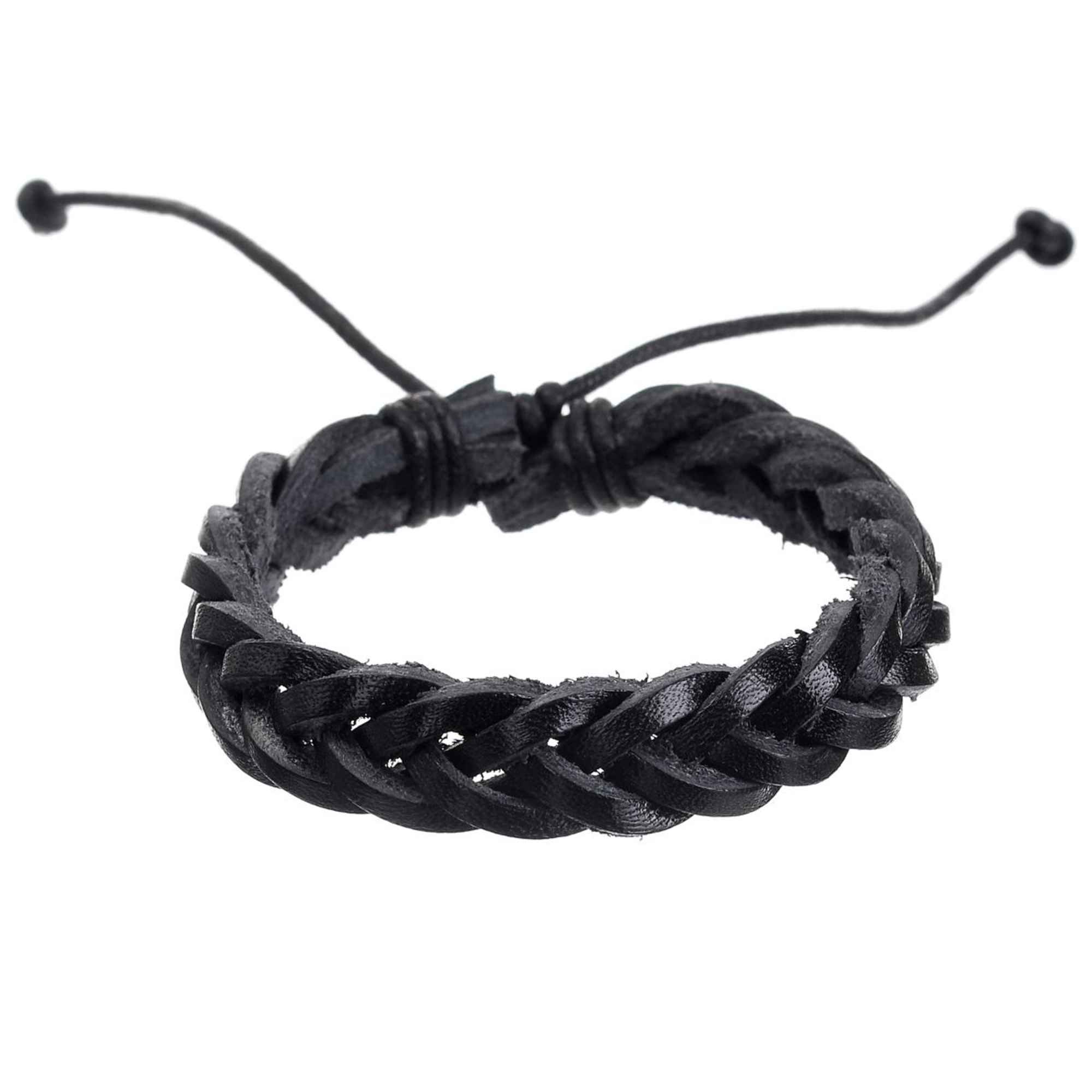 Chunky black braided leather gives this men's bracelet a bold, casual edge-perfect