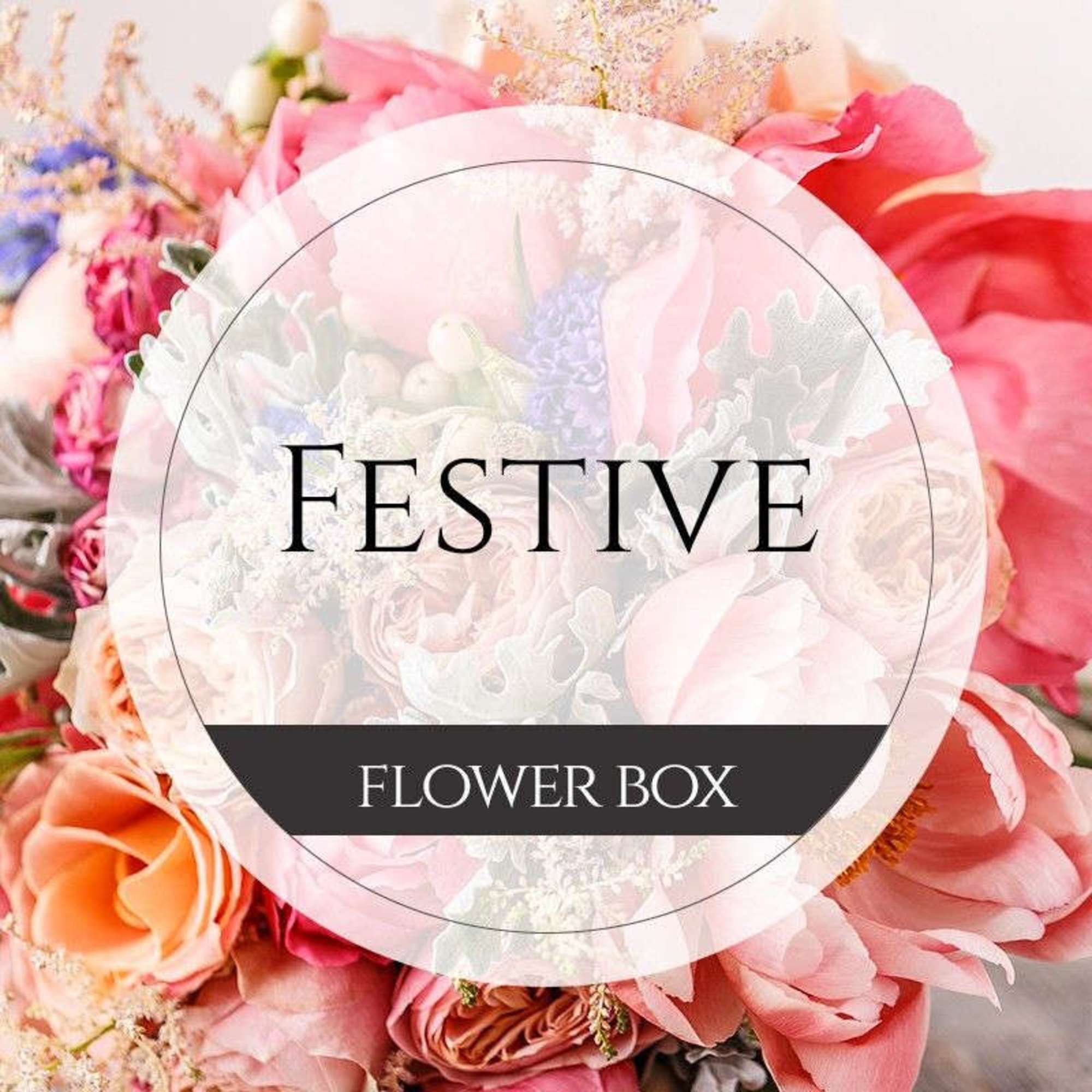 Pink and peach flower box arrangement with mixed blooms