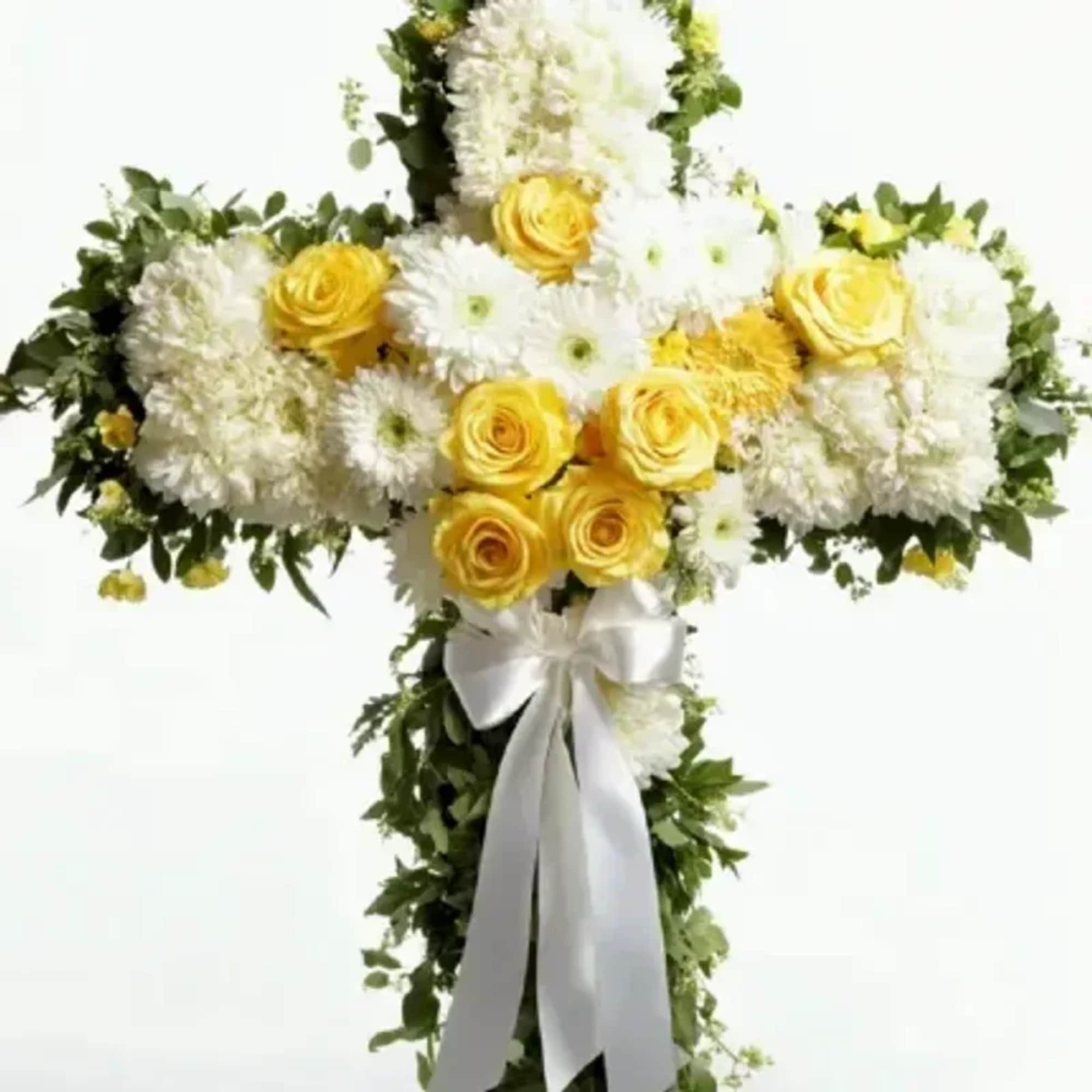 A dignified sympathy cross designed to comfort and honor-a floral arrangement shaped