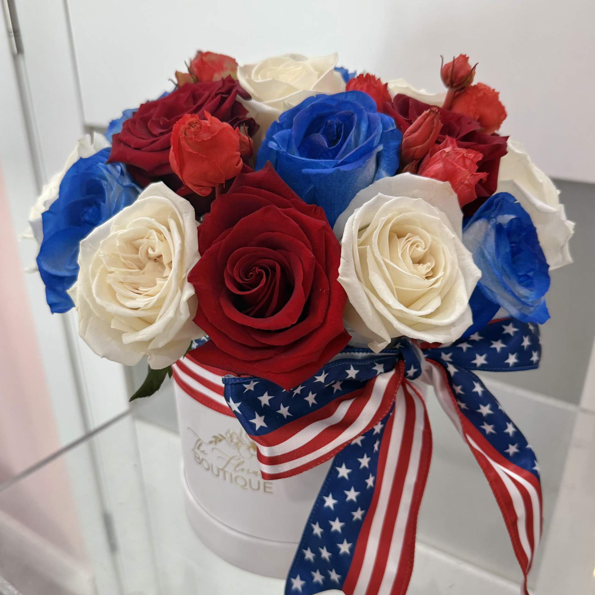 Celebrate America with our Stars &amp; Stripes Rose Box, a timeless arrangement