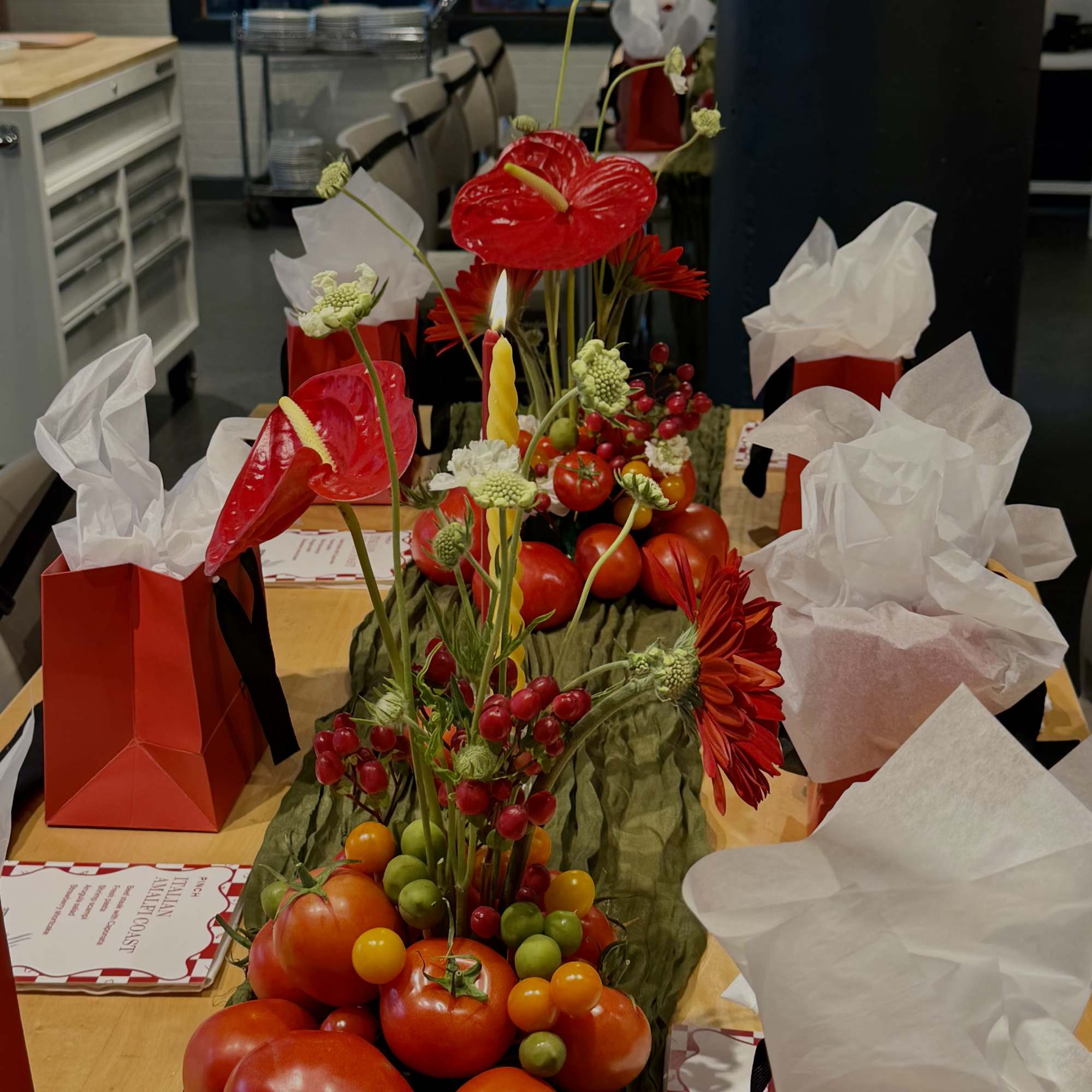 A playful, market-inspired event centerpiece that makes a bold statement for a
