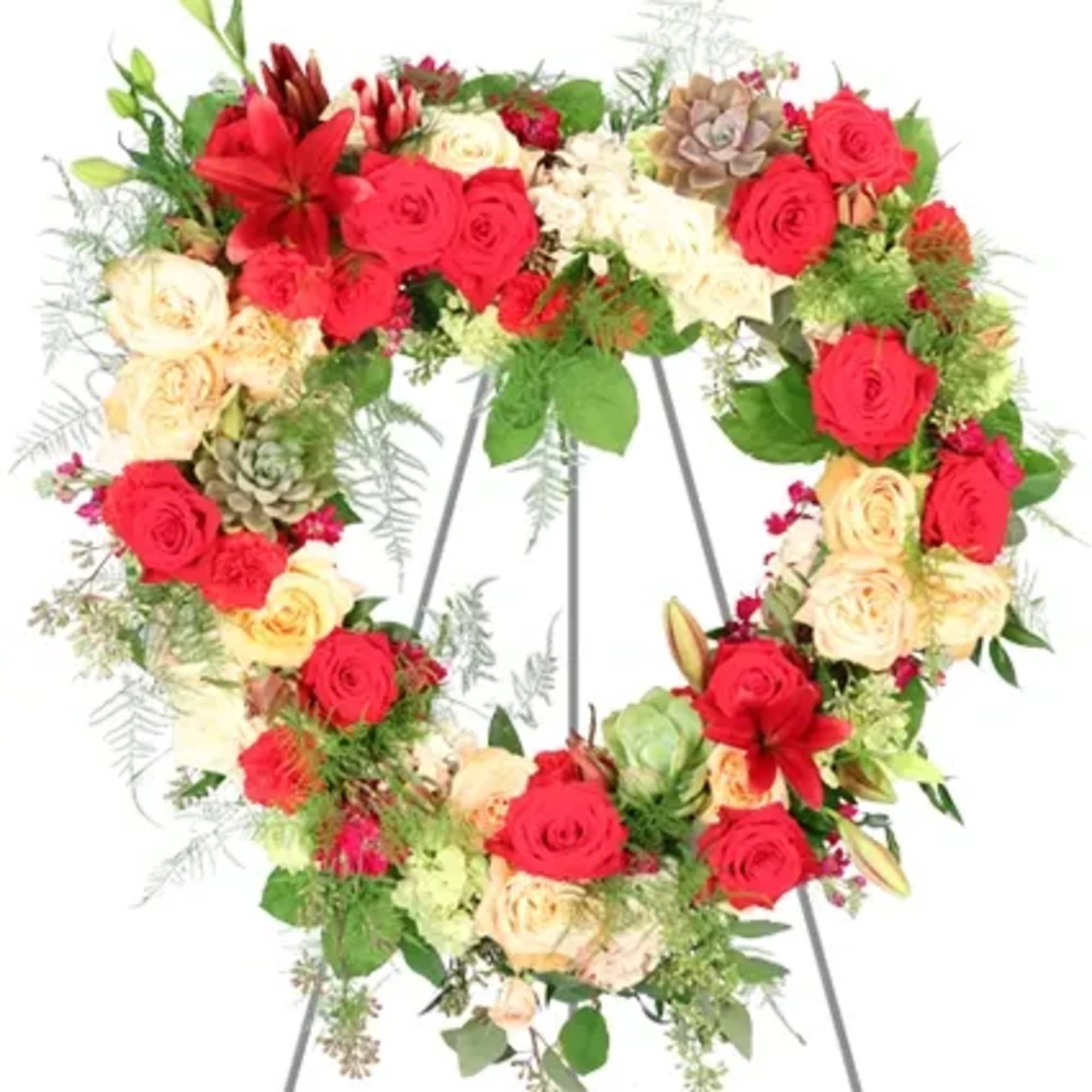Embodying profound empathy, Heartfelt Compassion intertwines lush roses, lilies, and carnations in