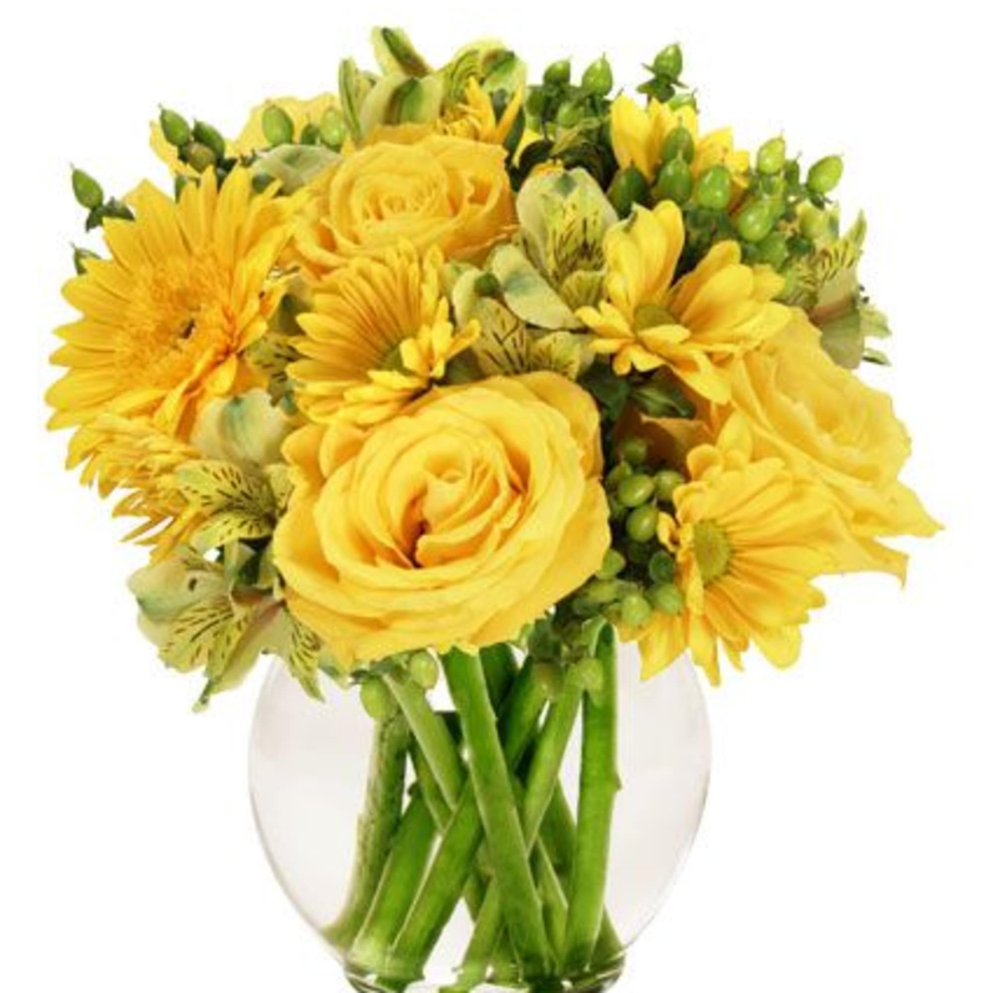 Talk about a ray of sunshine! Featuring stunning yellow roses, beautiful yellow