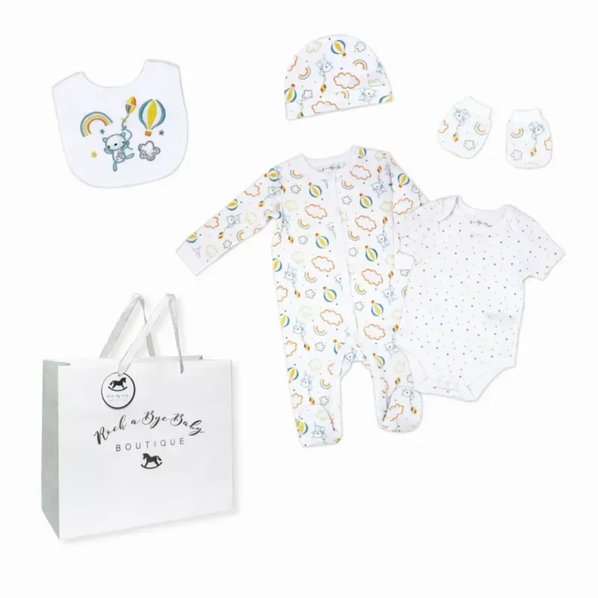 Receiving Blanket, 6 Pack Socks, 5 Piece Clothing Set, Baby Activity Set.

