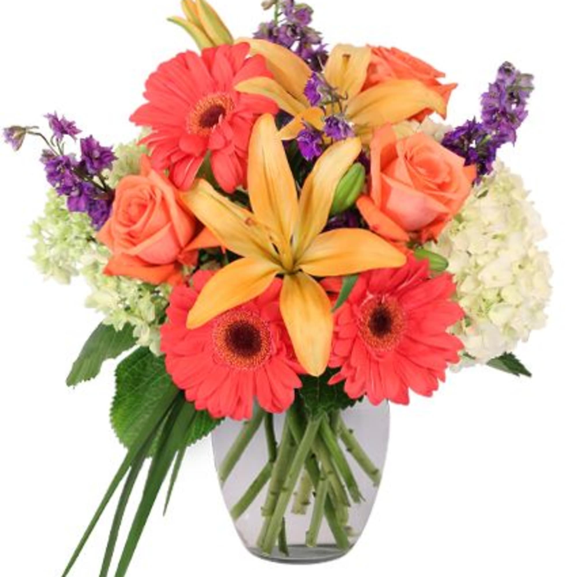 An unforgettable arrangement, Aurora is a sunset in a vase! With colors