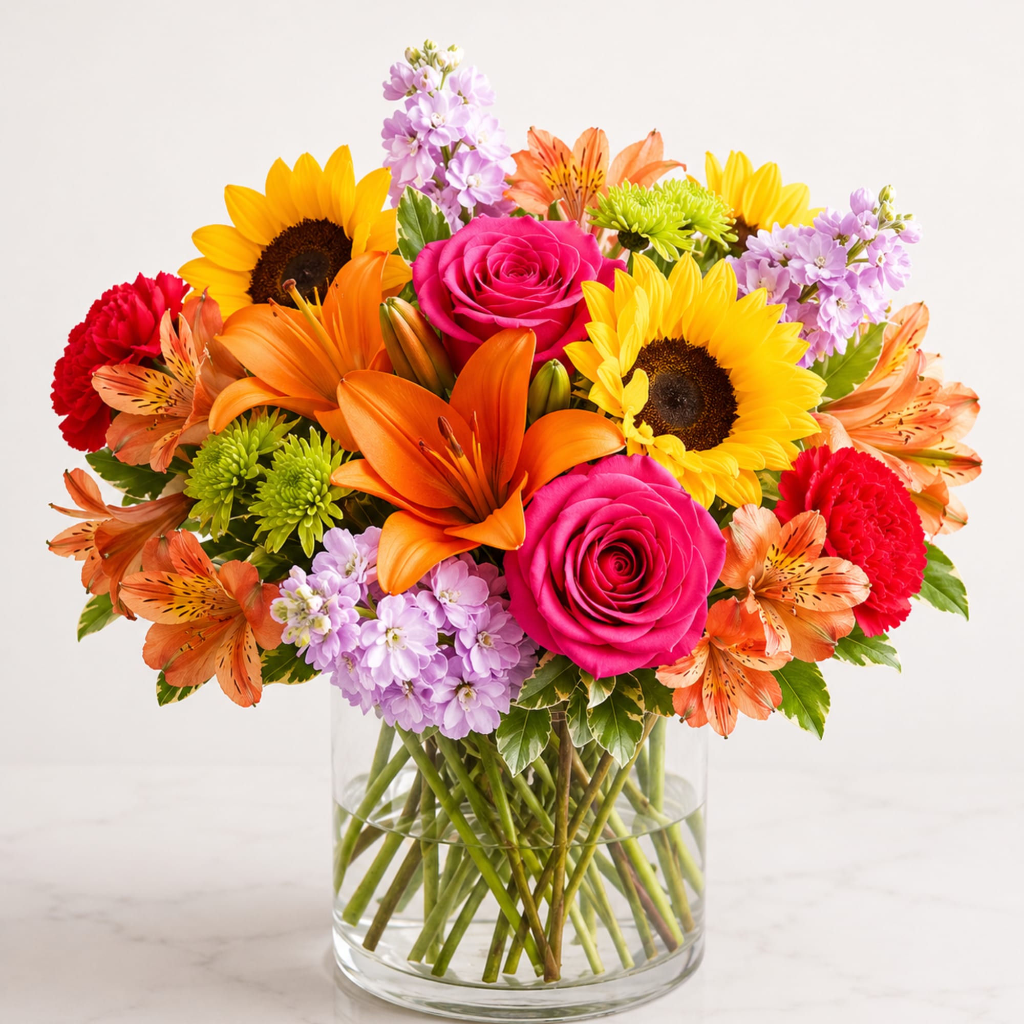 Bursting with warmth and vibrant color, Sunset Celebration Bouquet&trade; is a stunning