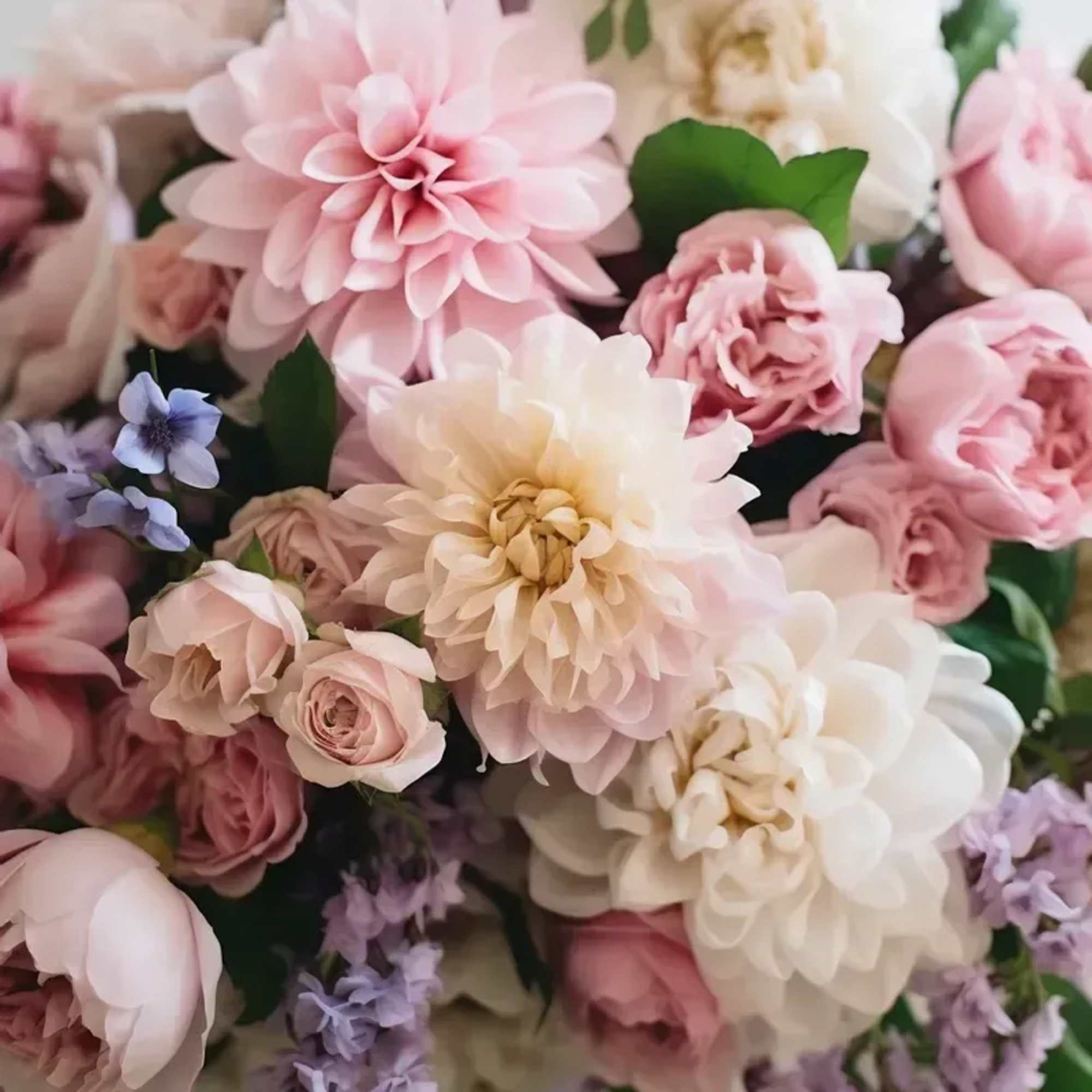 A Sweet array of blooms with delicate blush color schemes, light pinks