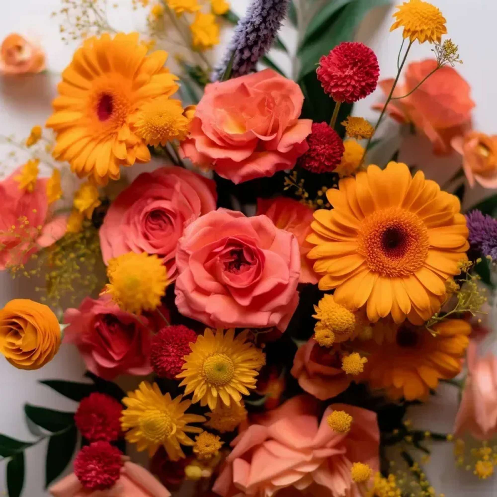 An arrangement of seasonal blooms no vase. PLEASE NOTE: Flower stems and