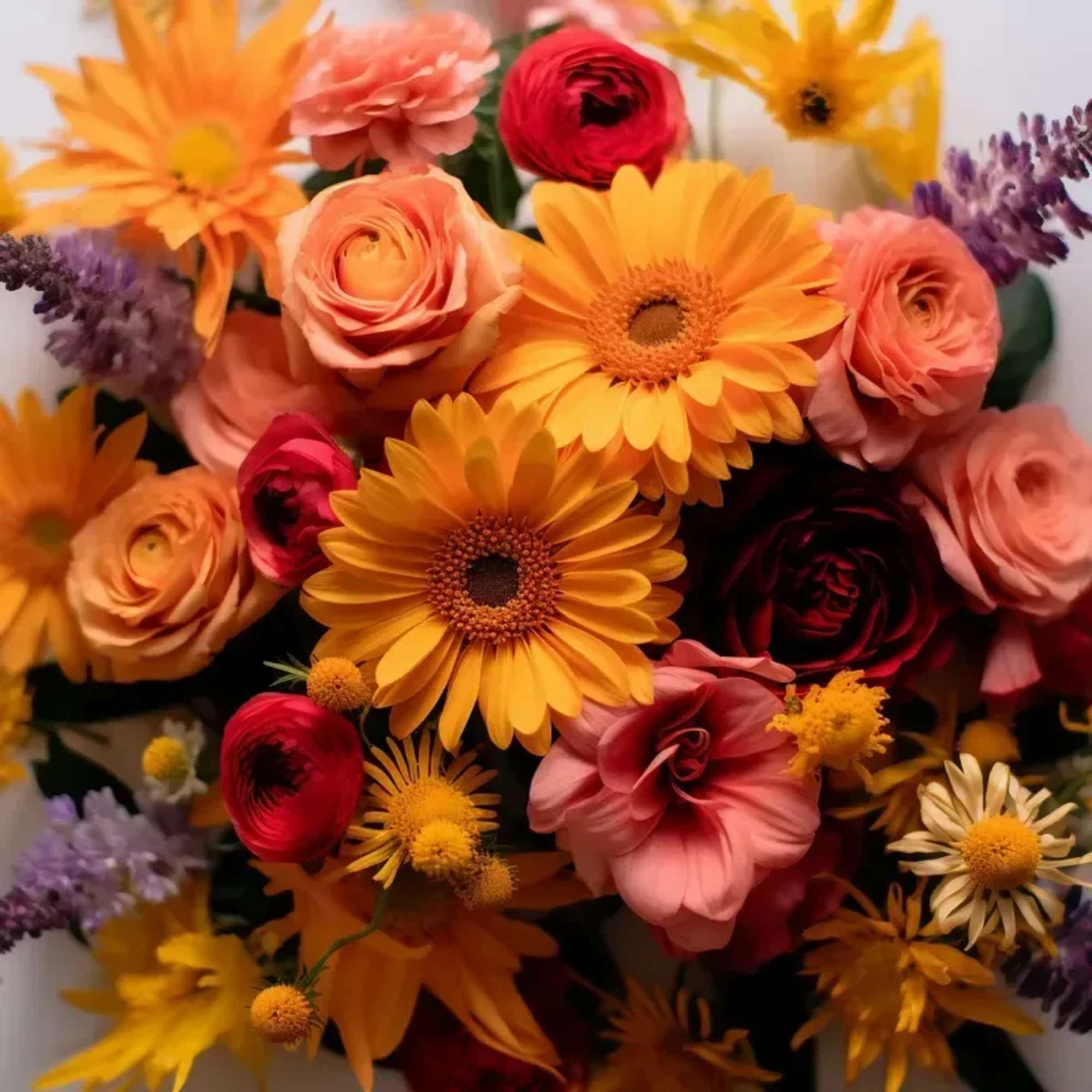 An arrangement of seasonal blooms no vase. PLEASE NOTE: Flower stems and