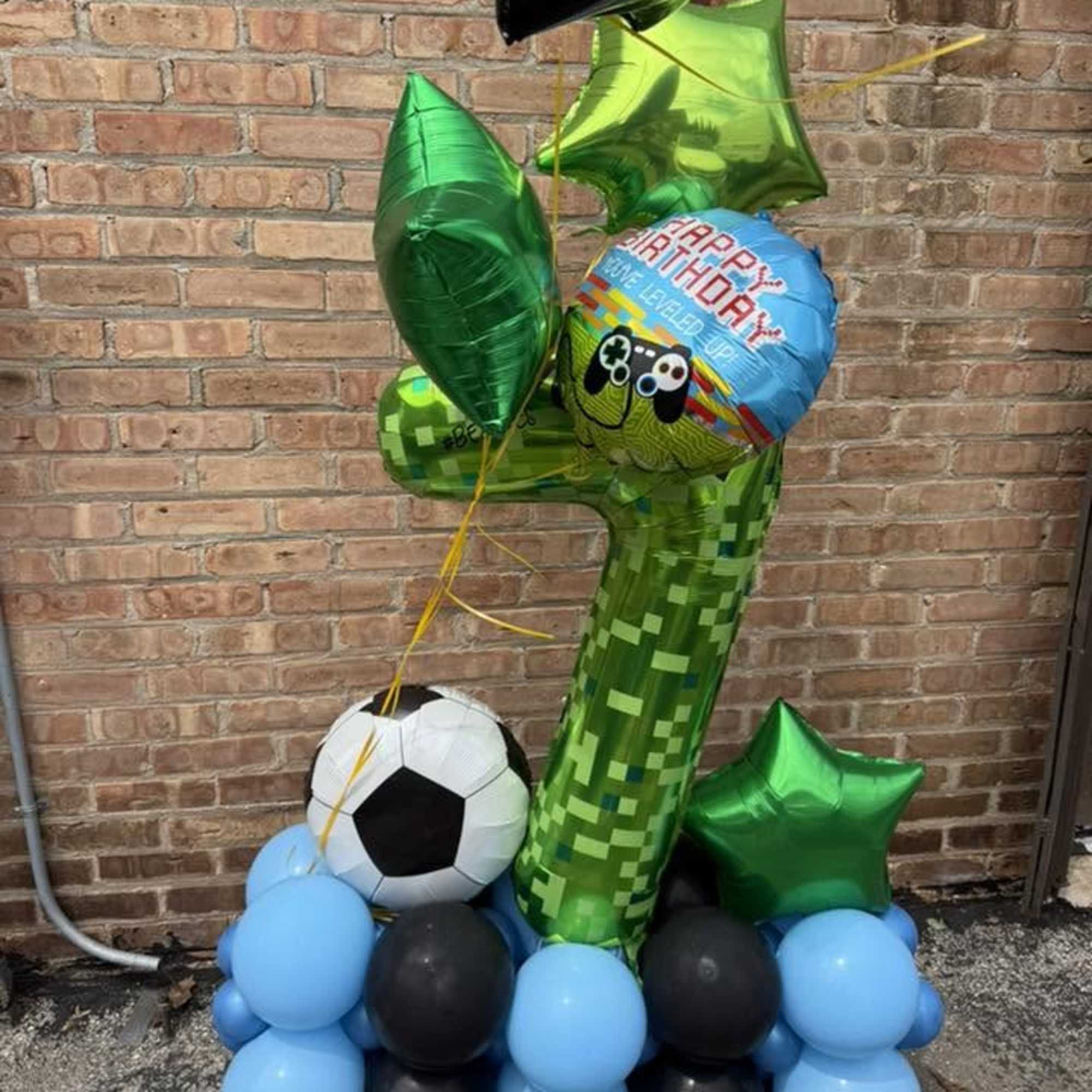 Double digit birthday balloon stack as pictured is $125. Add 3 Helium