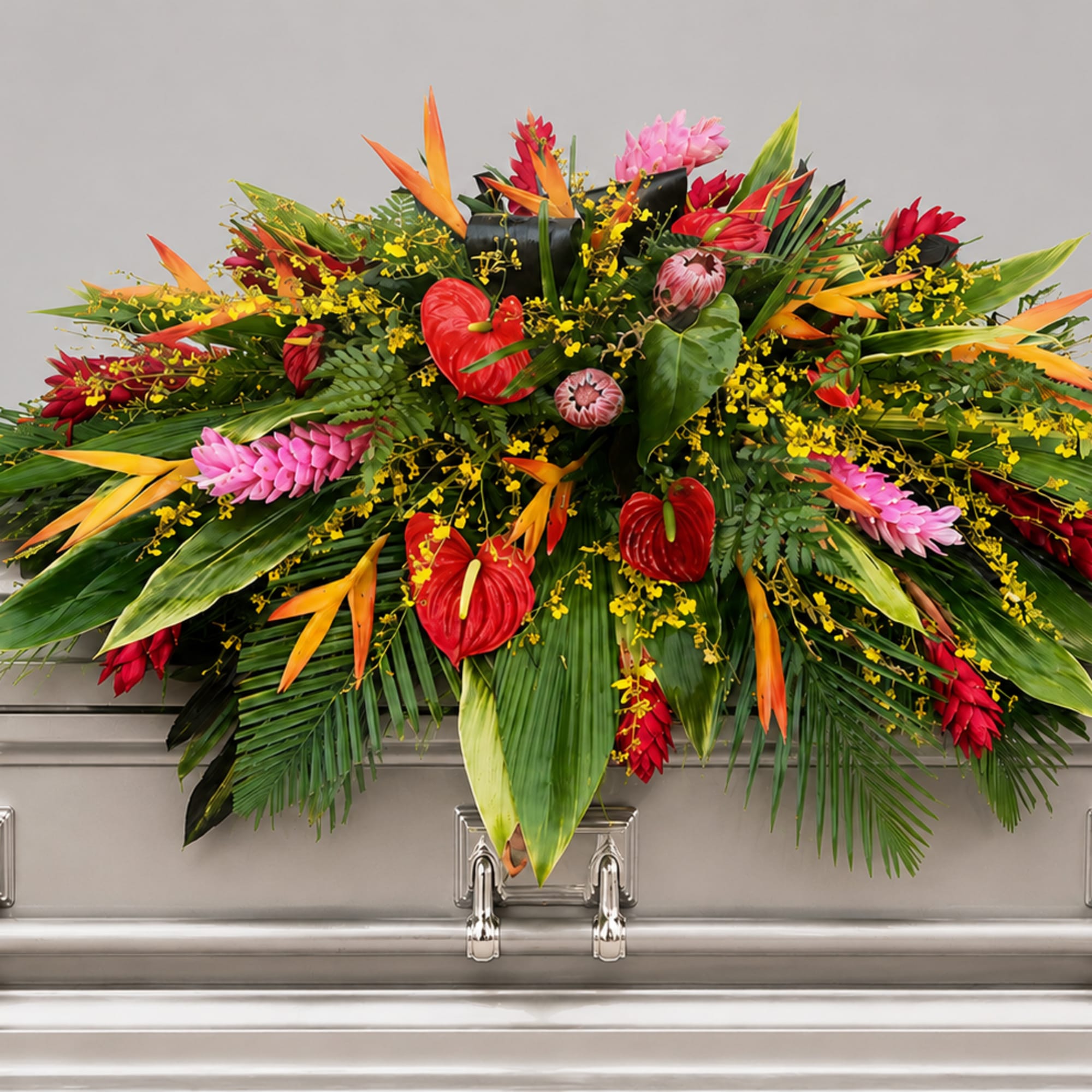 A lush, high-impact casket spray designed to honor and celebrate a life