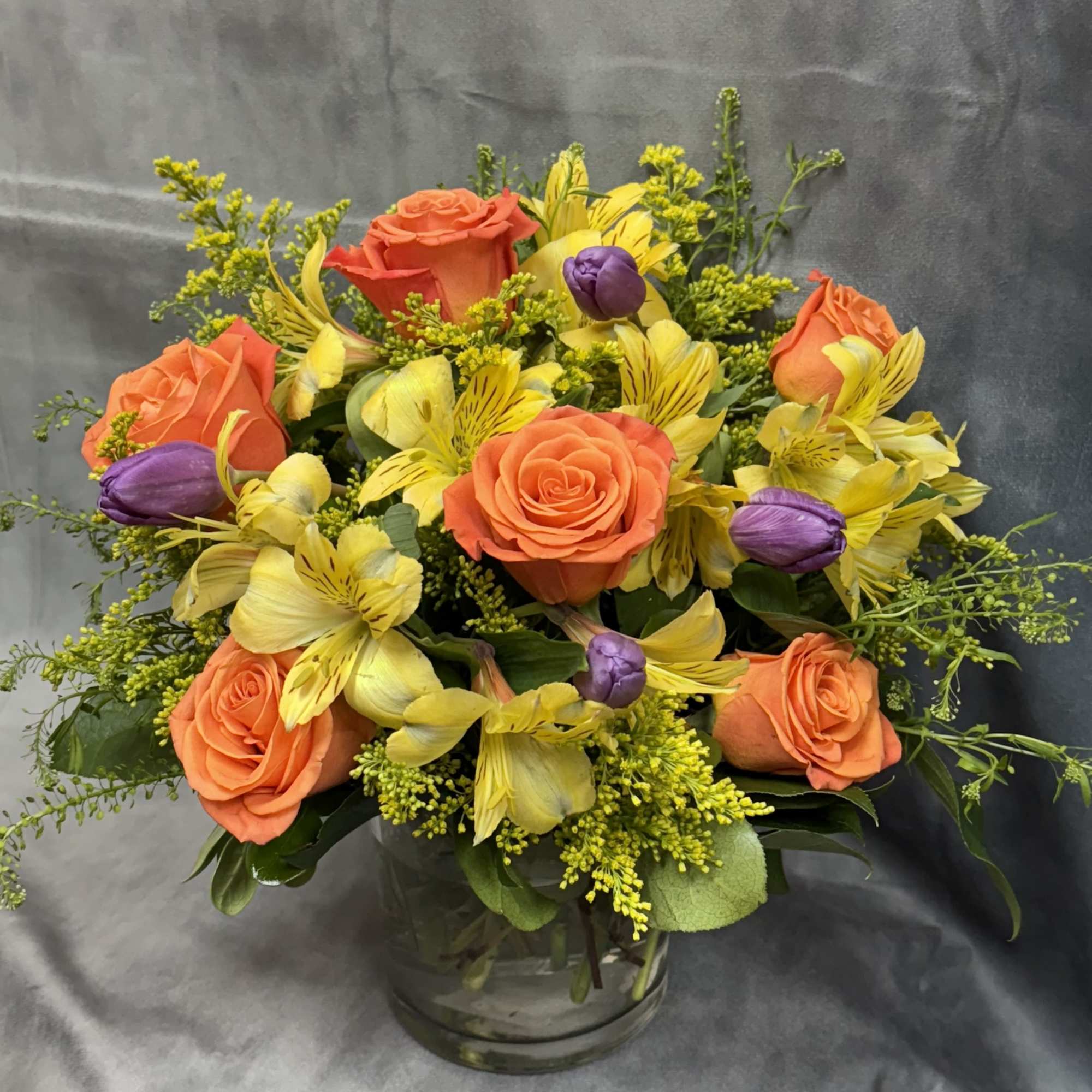 A charming vase arrangement designed for rose and tulip lovers, featuring a, photo 2 of 2