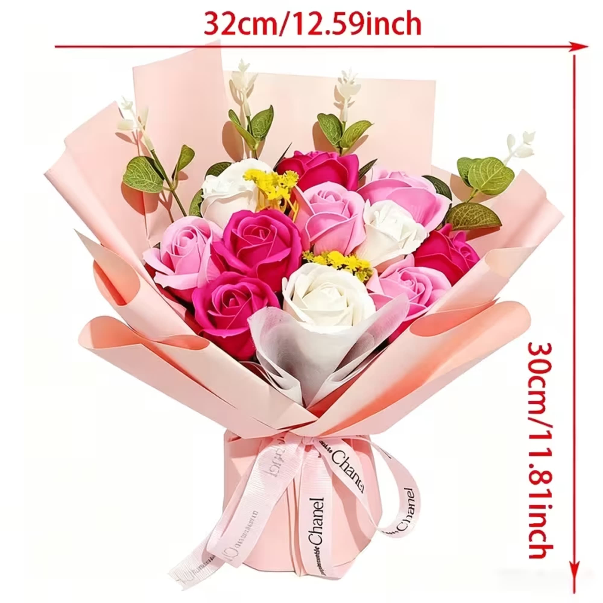 A compact, bright hand bouquet of silk roses that reads like a