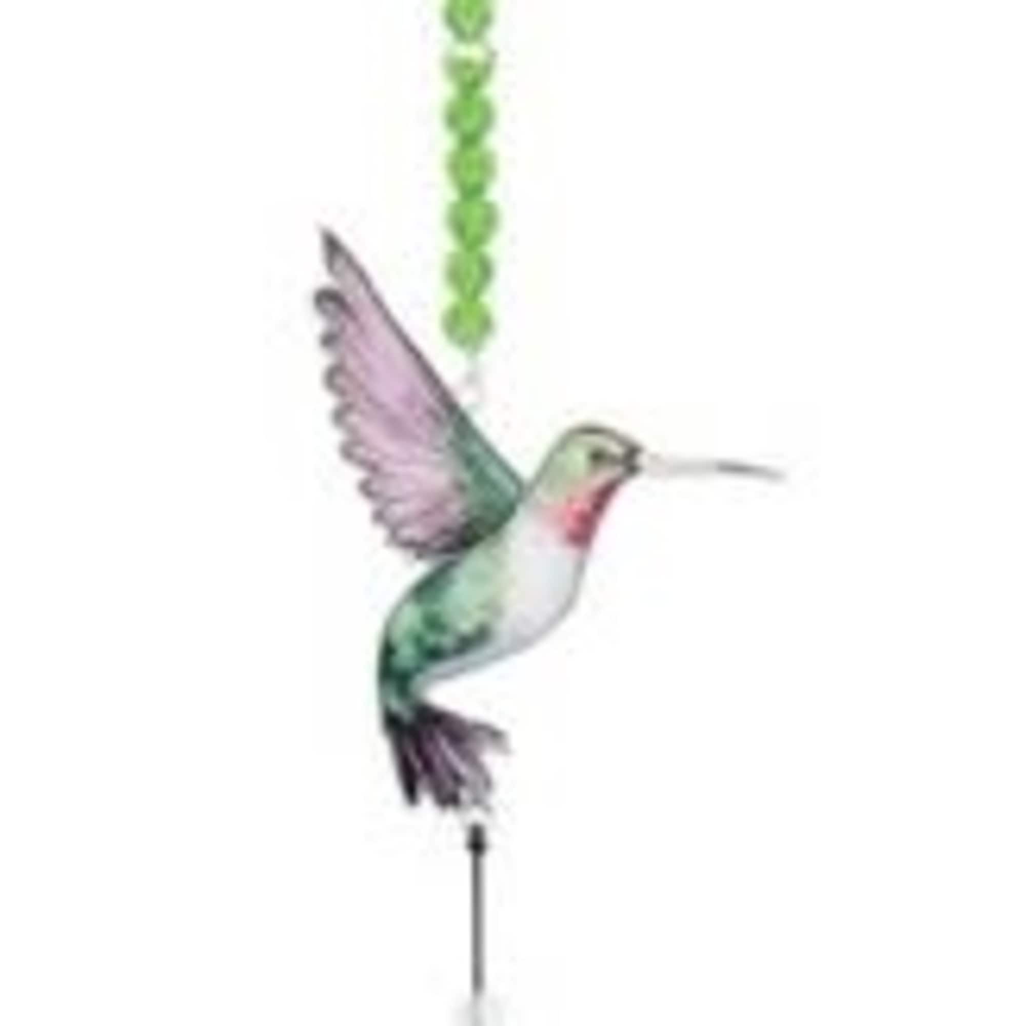 This metal Hummingbird Suncatcher Chime includes a colorful hummingbird top, with gently