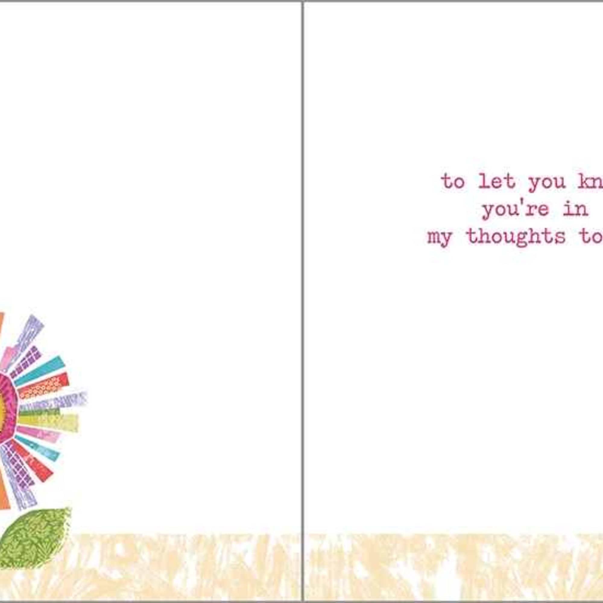 Greeting card with envelope reads:

Front: "Just a little note"
Inside: "To let you