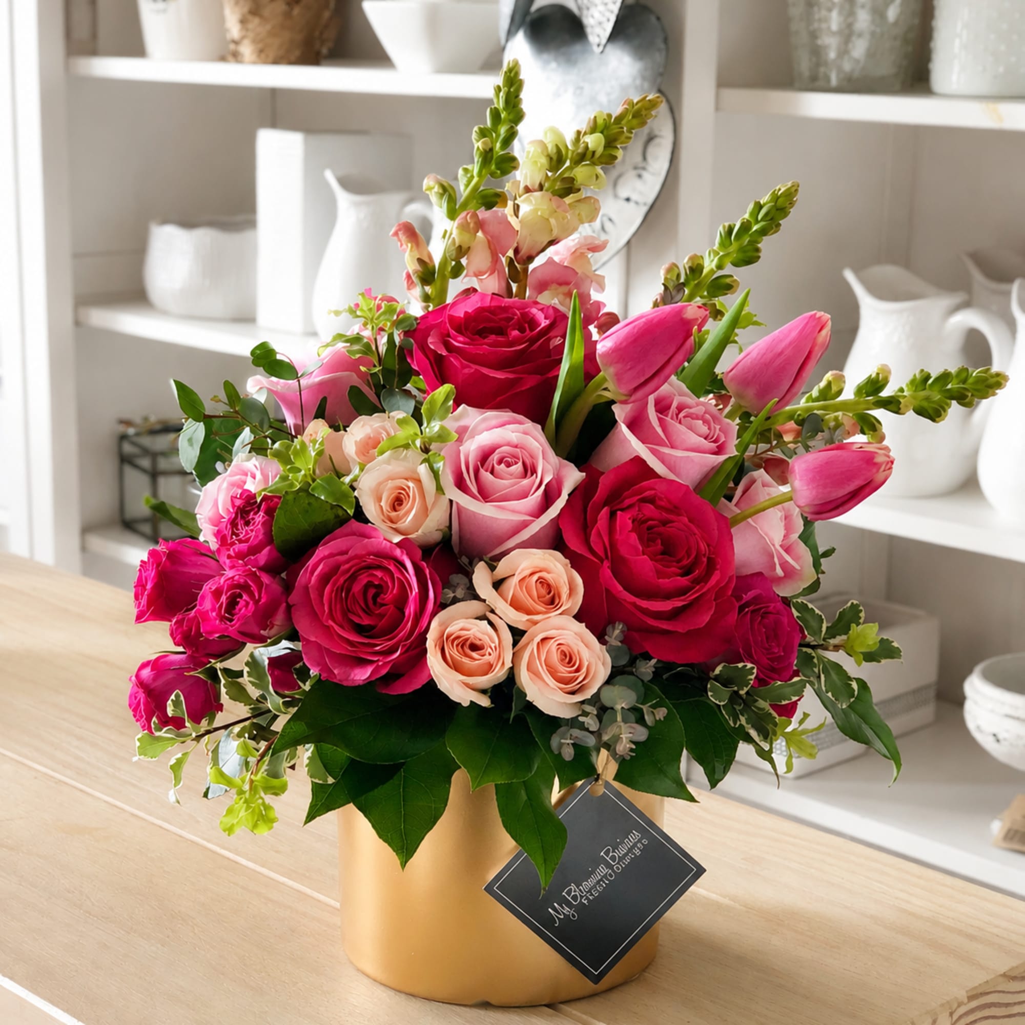  Shades of Pink is a beautiful pink flower arrangement handcrafted in