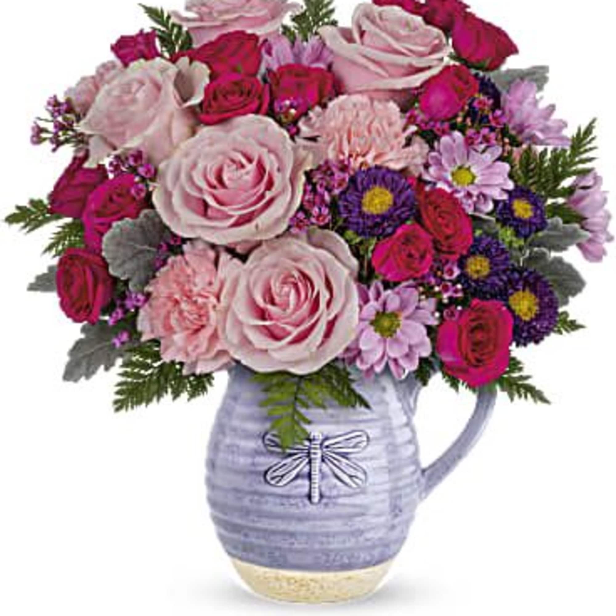 Gorgeous roses and a keepsake pitcher--it's the perfect 2-in-1 gift! Take their