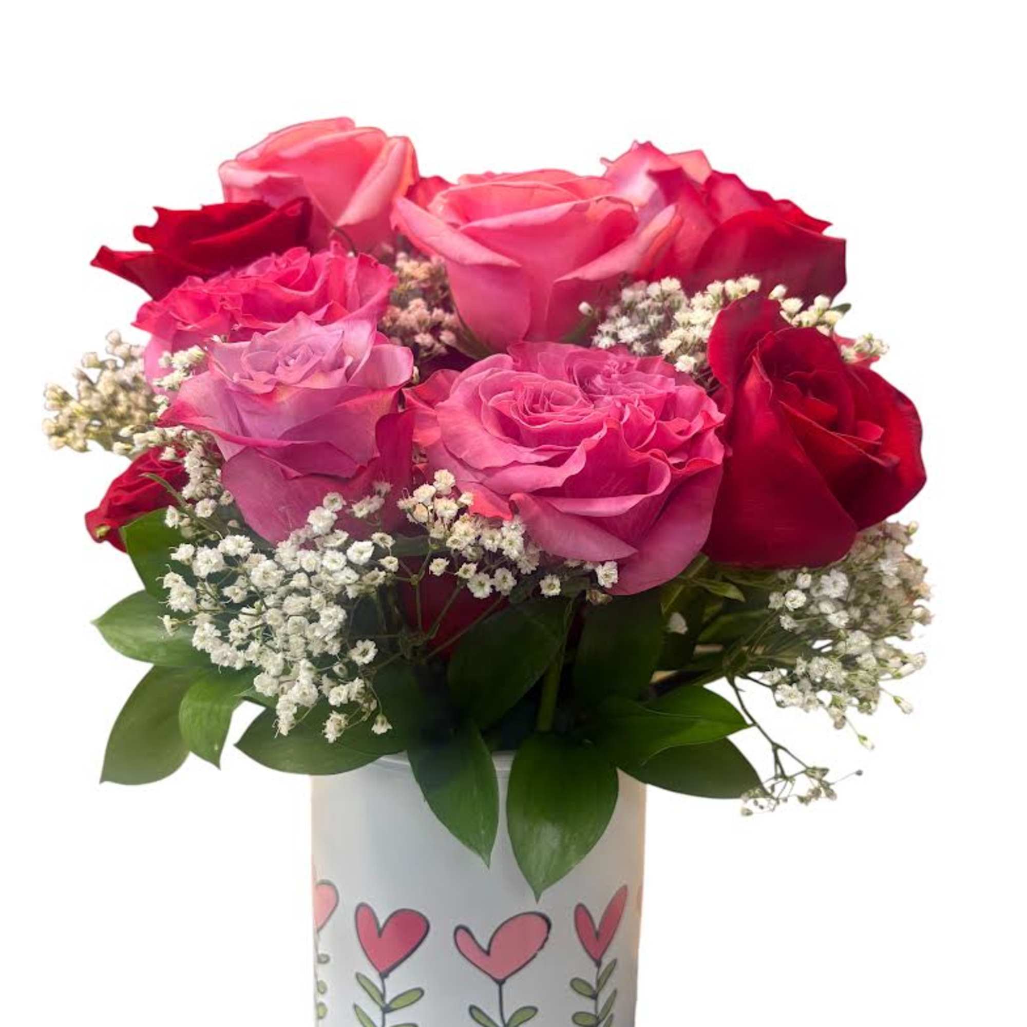 A lush, tightly packed bouquet of Premium red, pink roses with delicate, photo 2 of 4
