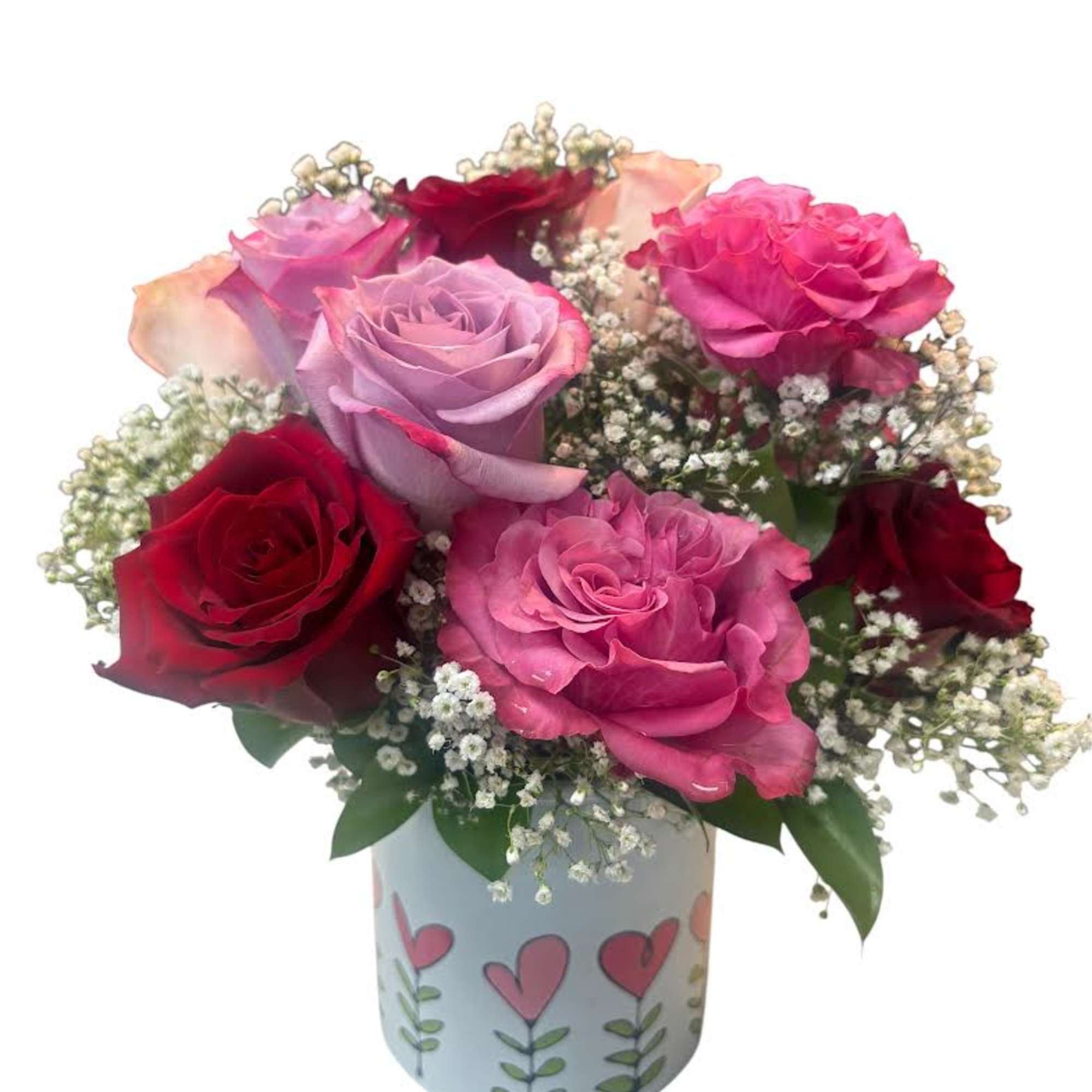A lush, tightly packed bouquet of Premium red, pink roses with delicate, photo 3 of 4